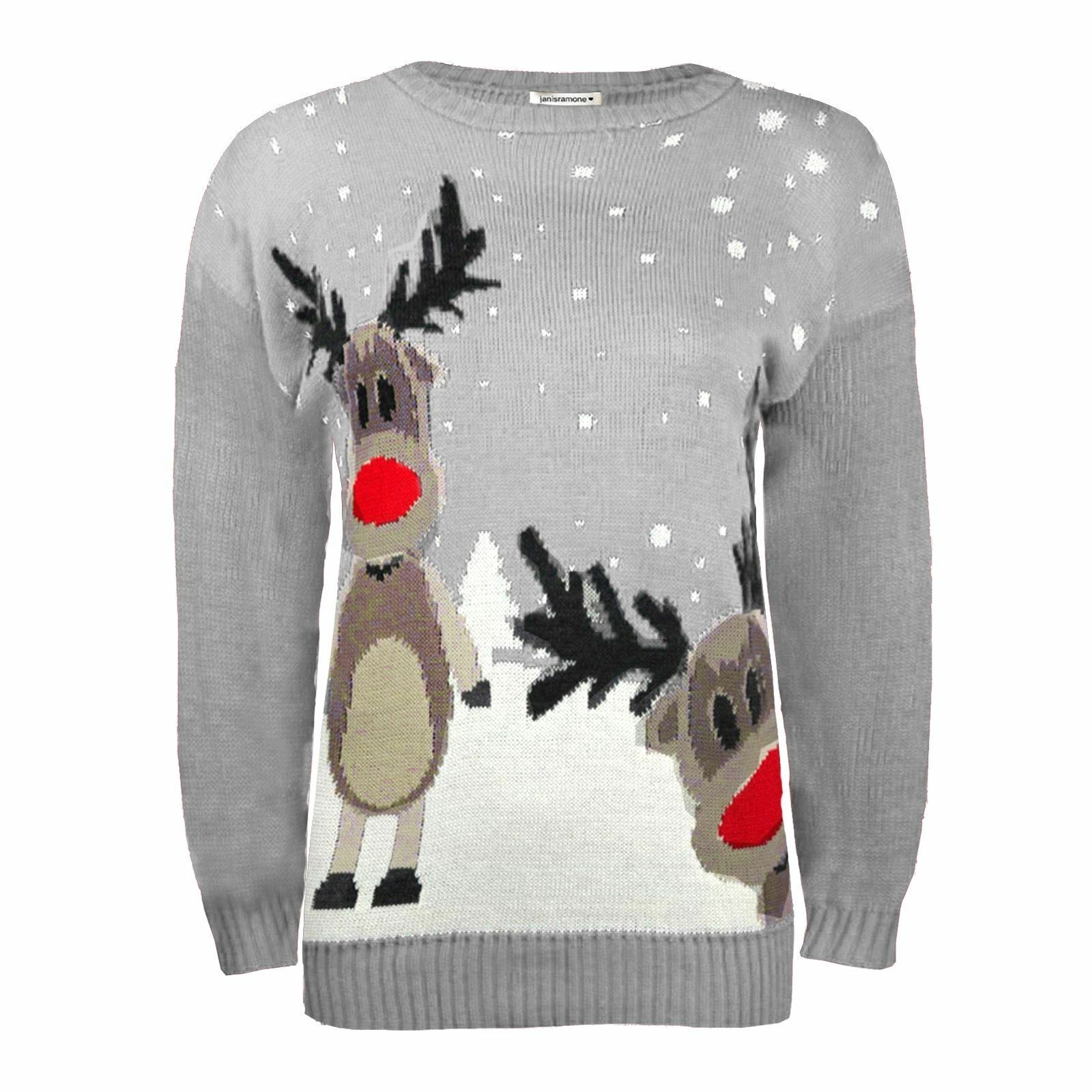 Christmas Reindeer Jumper Womens Knitted Funny Xmas Sweater Unisex Retro Jumpers - Picture 34 of 128