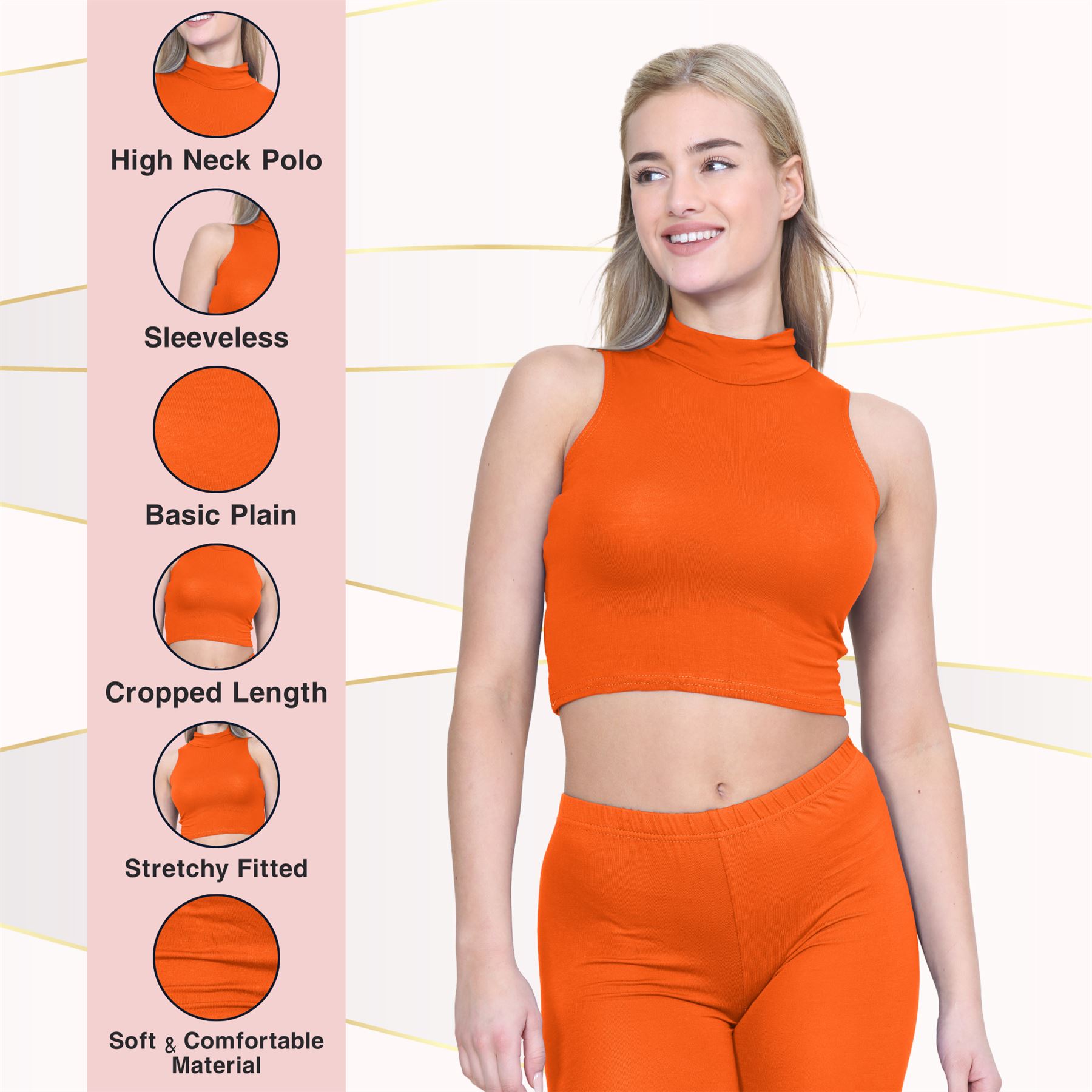 Womens Sleeveless Crop Top Ladies High Turtle Neck Plain Stretchy T-Shirt Vest - Picture 89 of 165