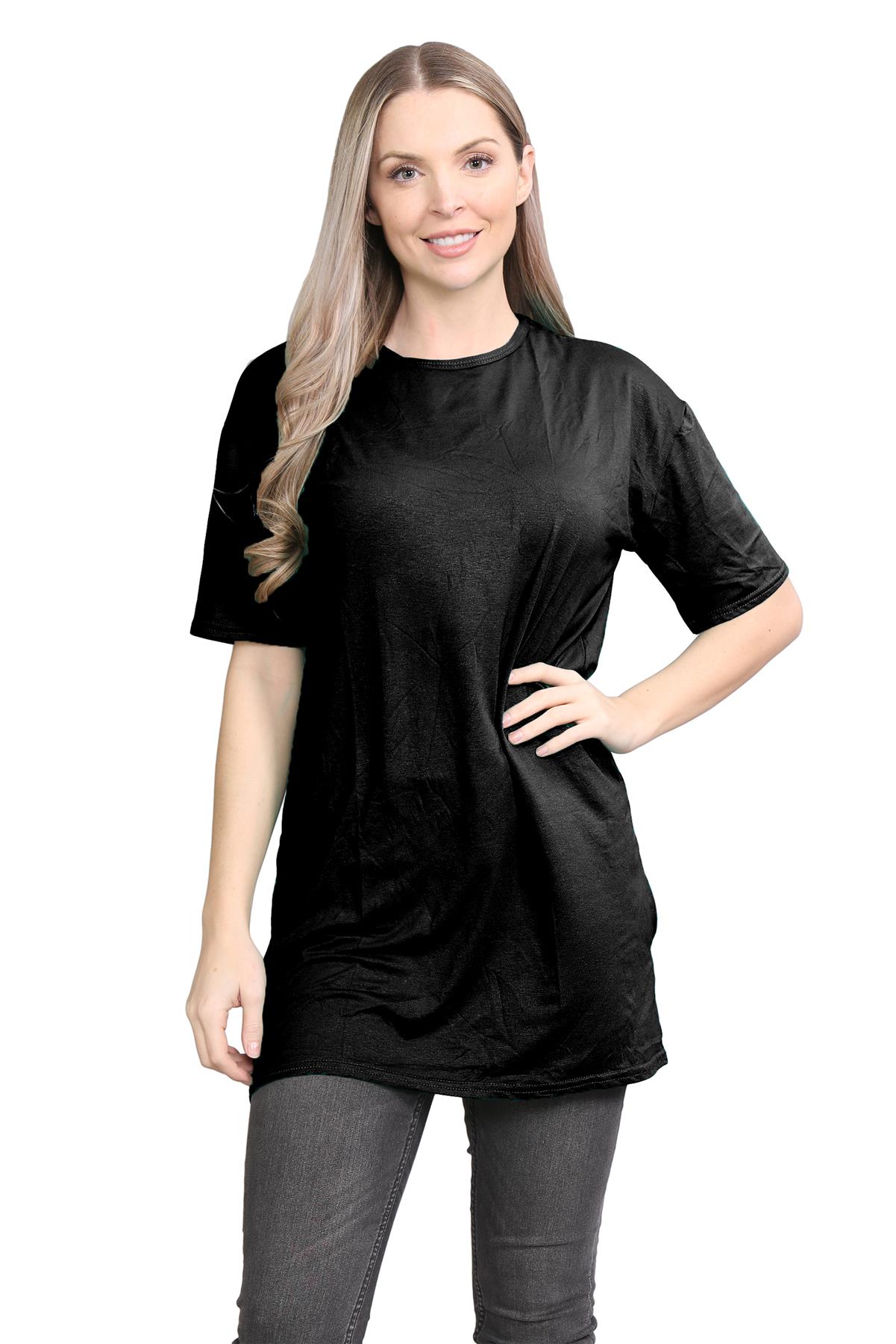 Womens Oversized T-Shirt Plain Baggy Short Sleeve Round Neck Basic Summer Top - Picture 2 of 44