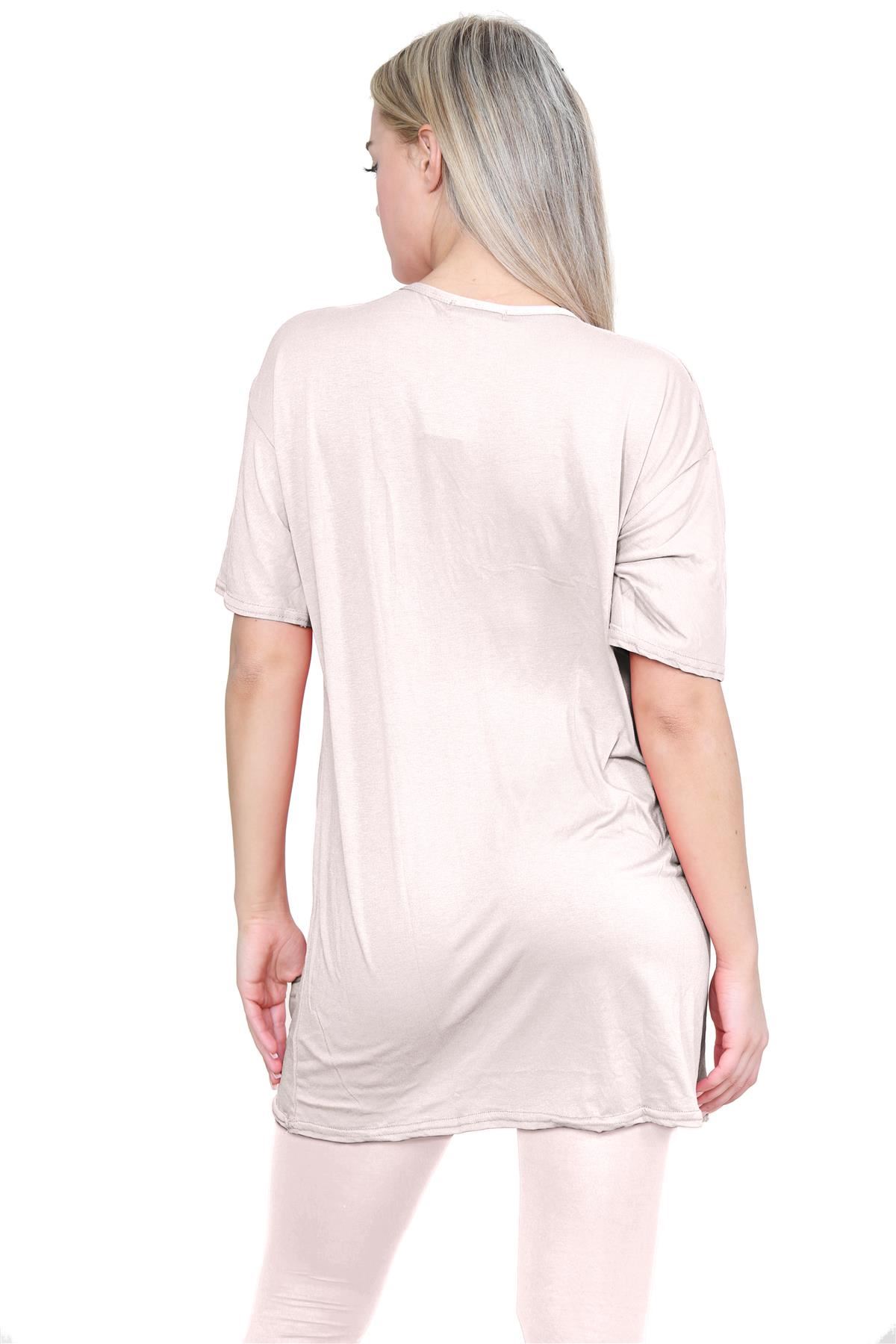 Damas Longline Suelto Camiseta Leggings Gimnasio Chándal Conjunto Coord 2 Piezas Ropa de Salón - Imagen 88 de 155