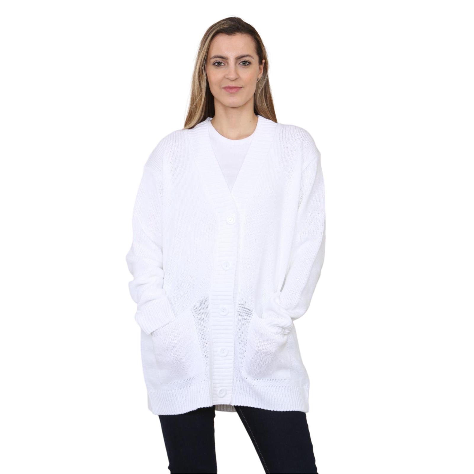 Womens Long Sleeve Cardigan Plain Knitted Ladies Button Pockets V Neck Sweater