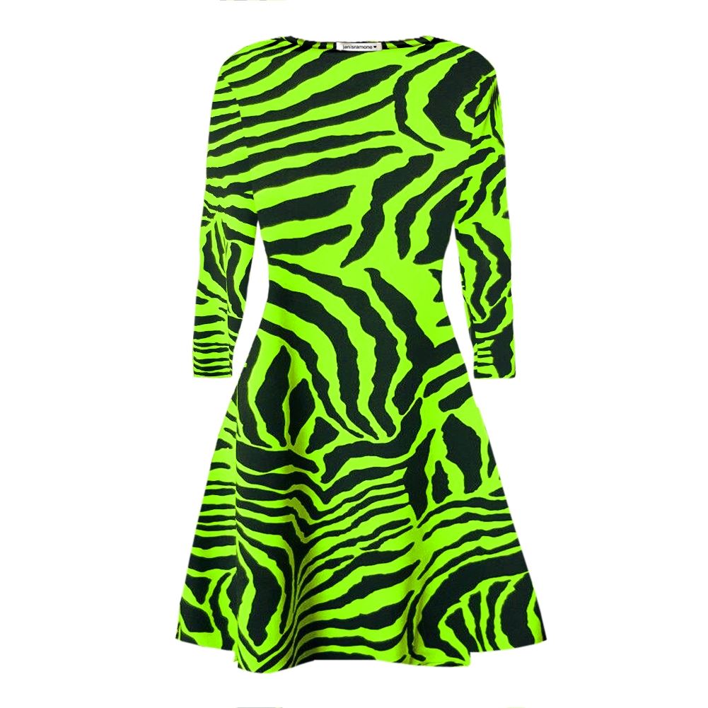 Womens Zebra Print Swing Dress Long Sleeve Stretchy Skater A Line Flare Mini Top - Picture 5 of 7