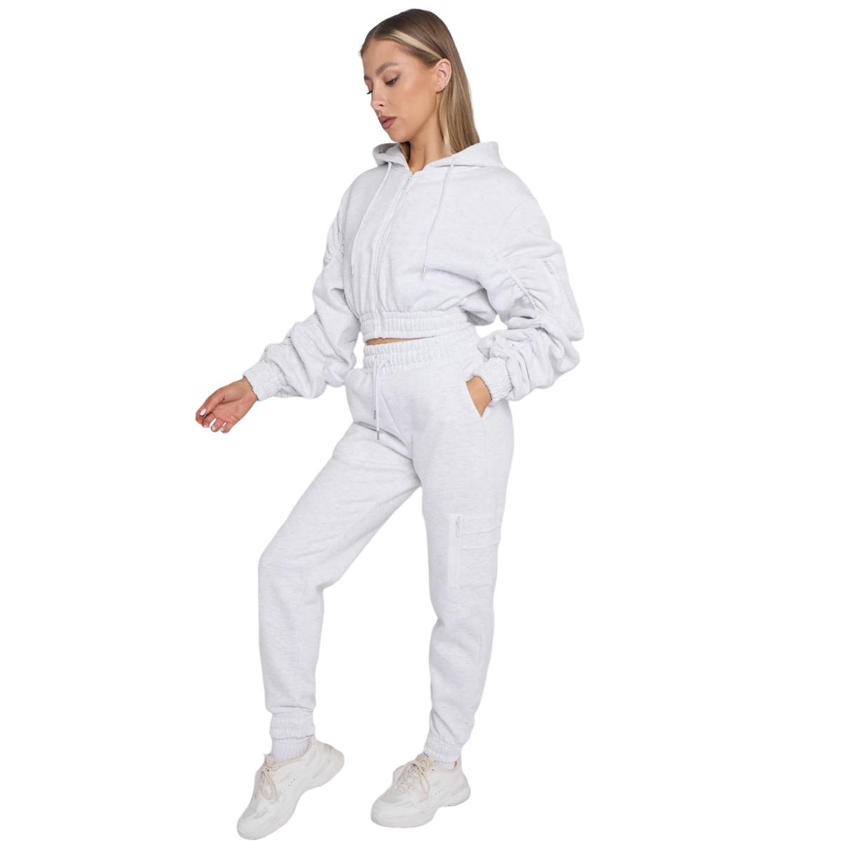 Damas Traje de chándal 2 piezas Juego de salón Mangas fruncidas Sudadera con capucha recortadas Ropa de salón - Imagen 30 de 44