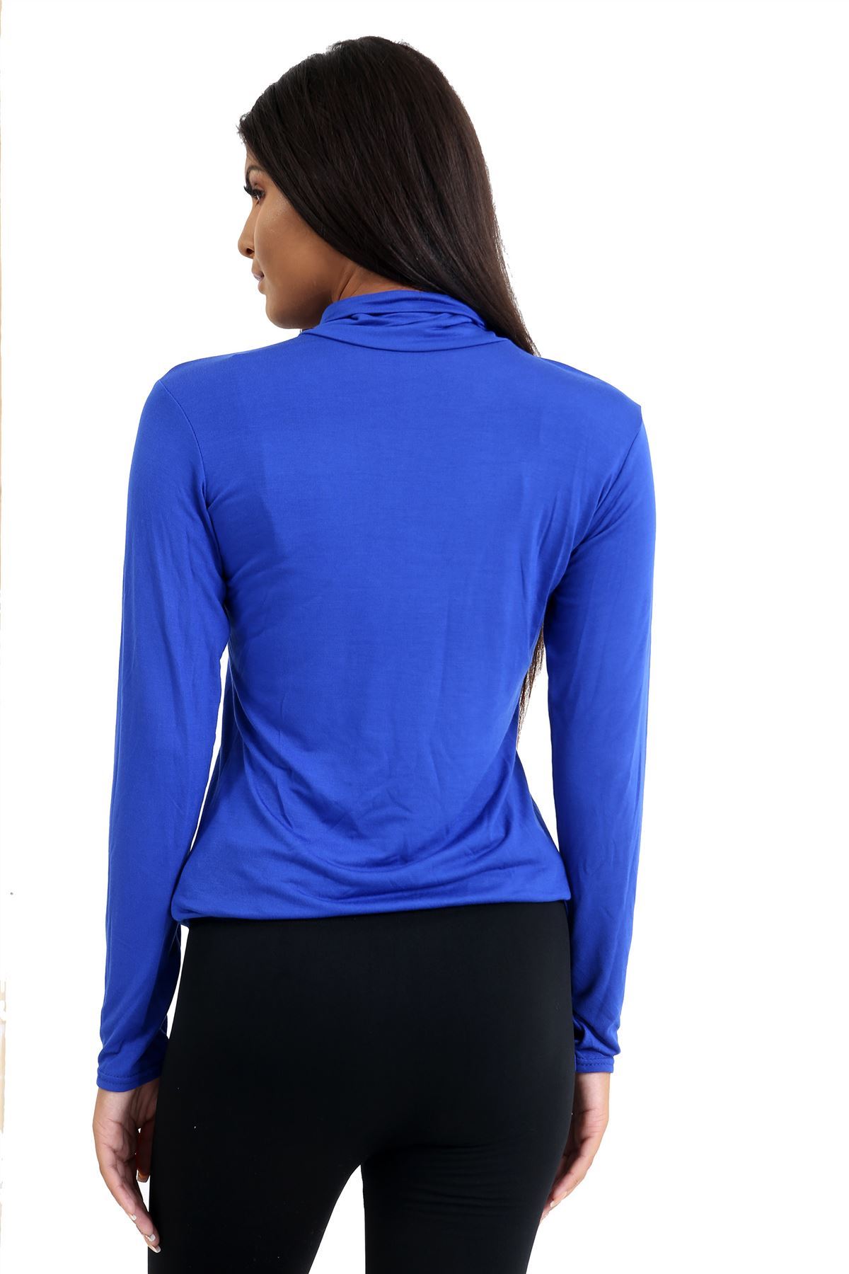 Ladies High Polo Neck Long Sleeve Jersey Slim Casual Basic Plain T-Shirt Tops | eBay