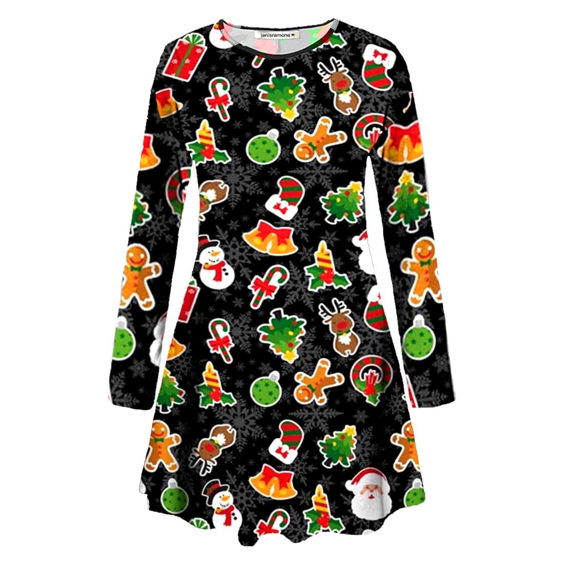 Nouveau Femme Noël Pain D'épice Noël Bow flocon de neige Noël D'épice Fête De Noël Mini Robe Swing b54740 Nouveau Femme Noël Pain D'épice Noël Bow flocon de neige Noël D'épice Fête De Noël Mini Robe Swing b54740