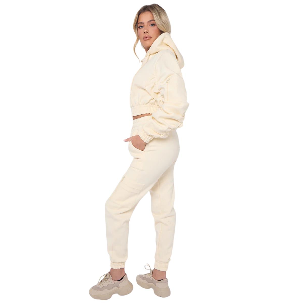 Damas Traje de chándal 2 piezas Juego de salón Mangas fruncidas Sudadera con capucha recortadas Ropa de salón - Imagen 16 de 44