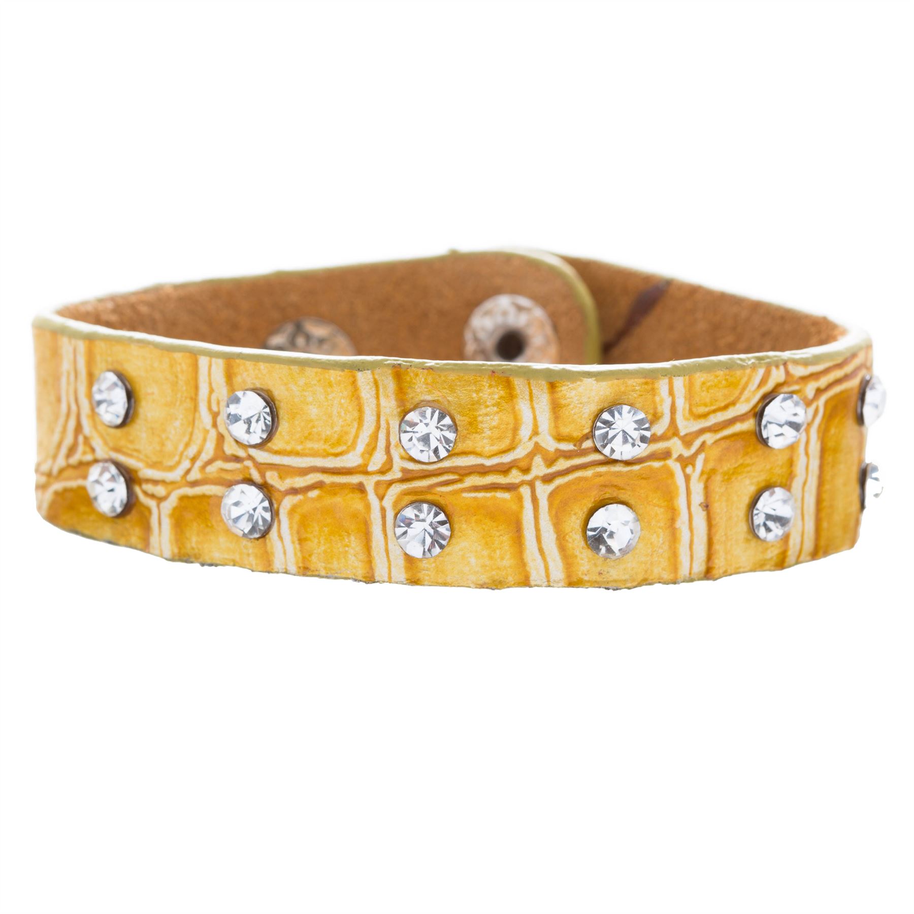 Crystal Studs Faux Alligator Leather Wristband Cuff Bracelet Snap Closure - Picture 4 of 4