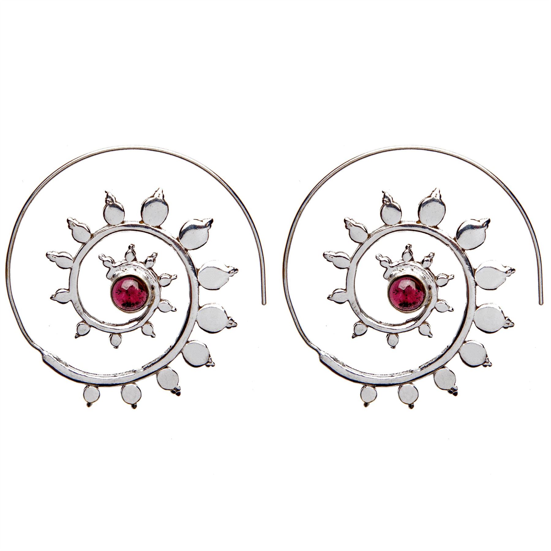 81stgeneration Silver Threader Earrings Brass Moonstone Boho Sun Flower Spiral - Imagen 7 de 9