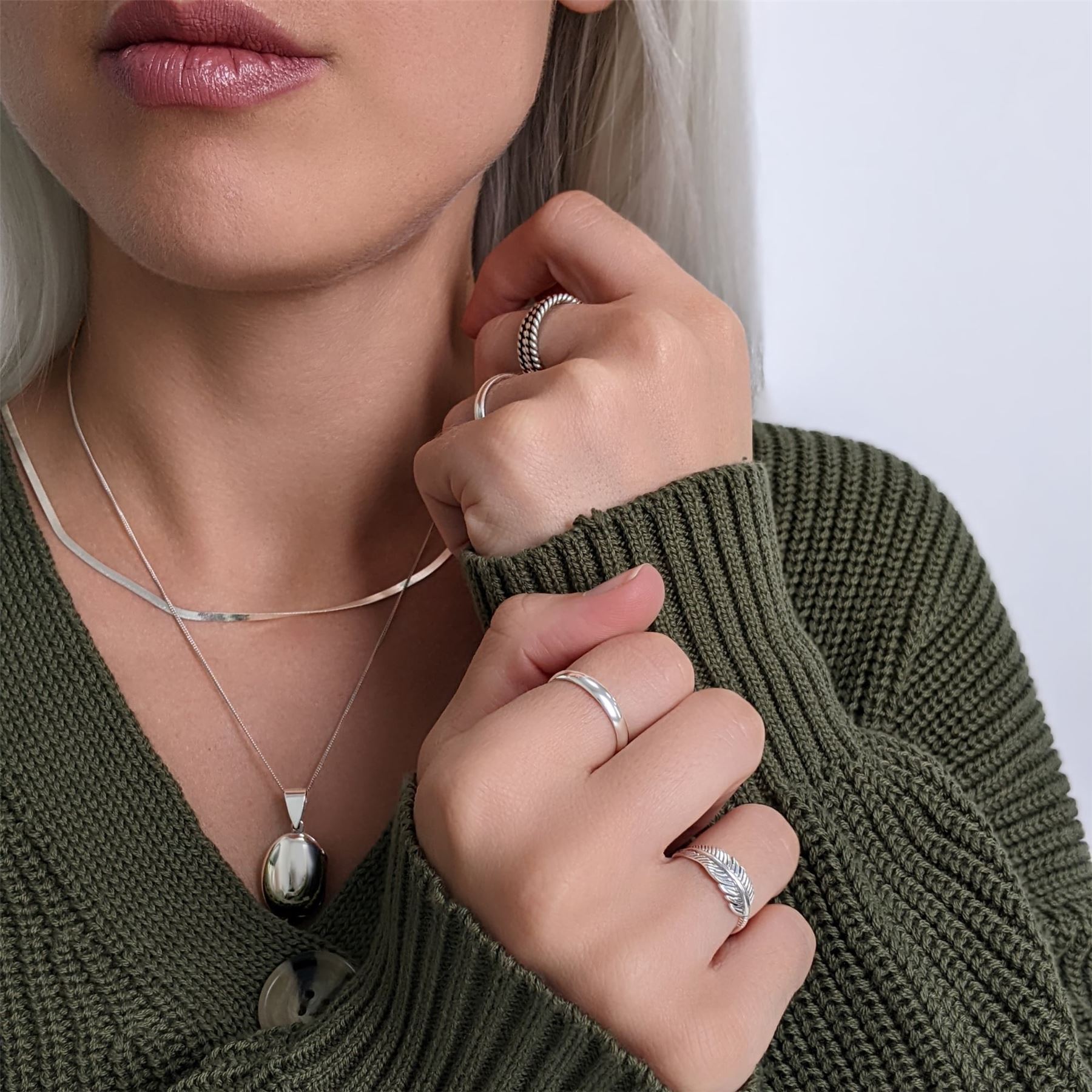 Anello Con Piuma In Argento Sterling Ossidato - Foto 5