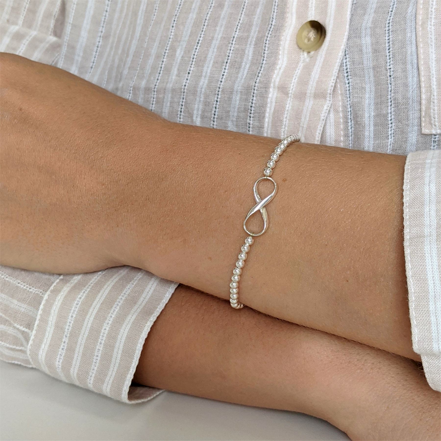 Silverly Bracciale a Catena Larga con Simbolo dell'Infinito Intrecciato per Donna in Argento Sterling 925 | Bracciale a Maglie a 8 con Chiusura a Levetta | Braccialetti Moderni Eleganti con Barra a