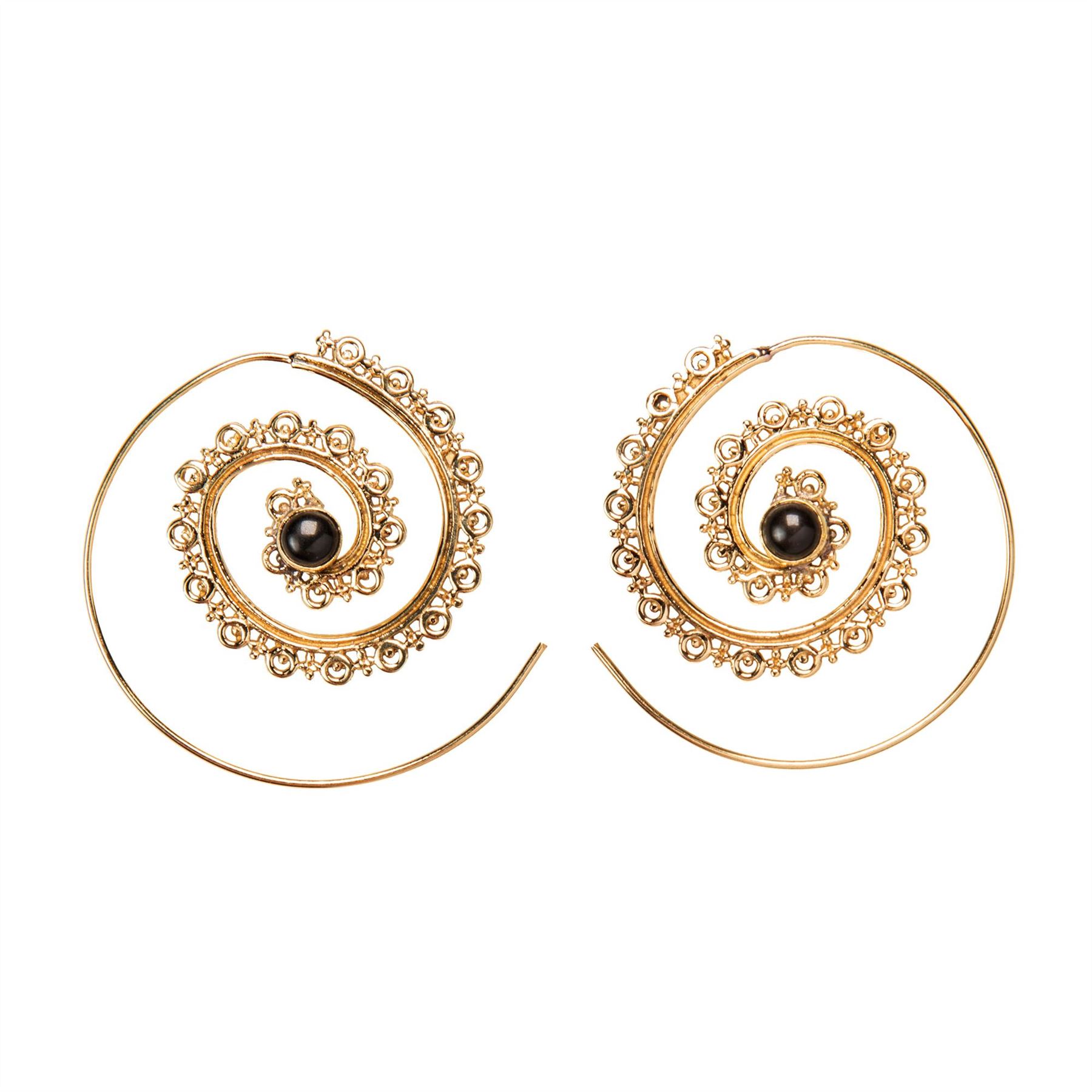 Threader Earrings Gold Brass Amethyst Filigree Mandala Spiral - 81stgeneration - Picture 2 of 10