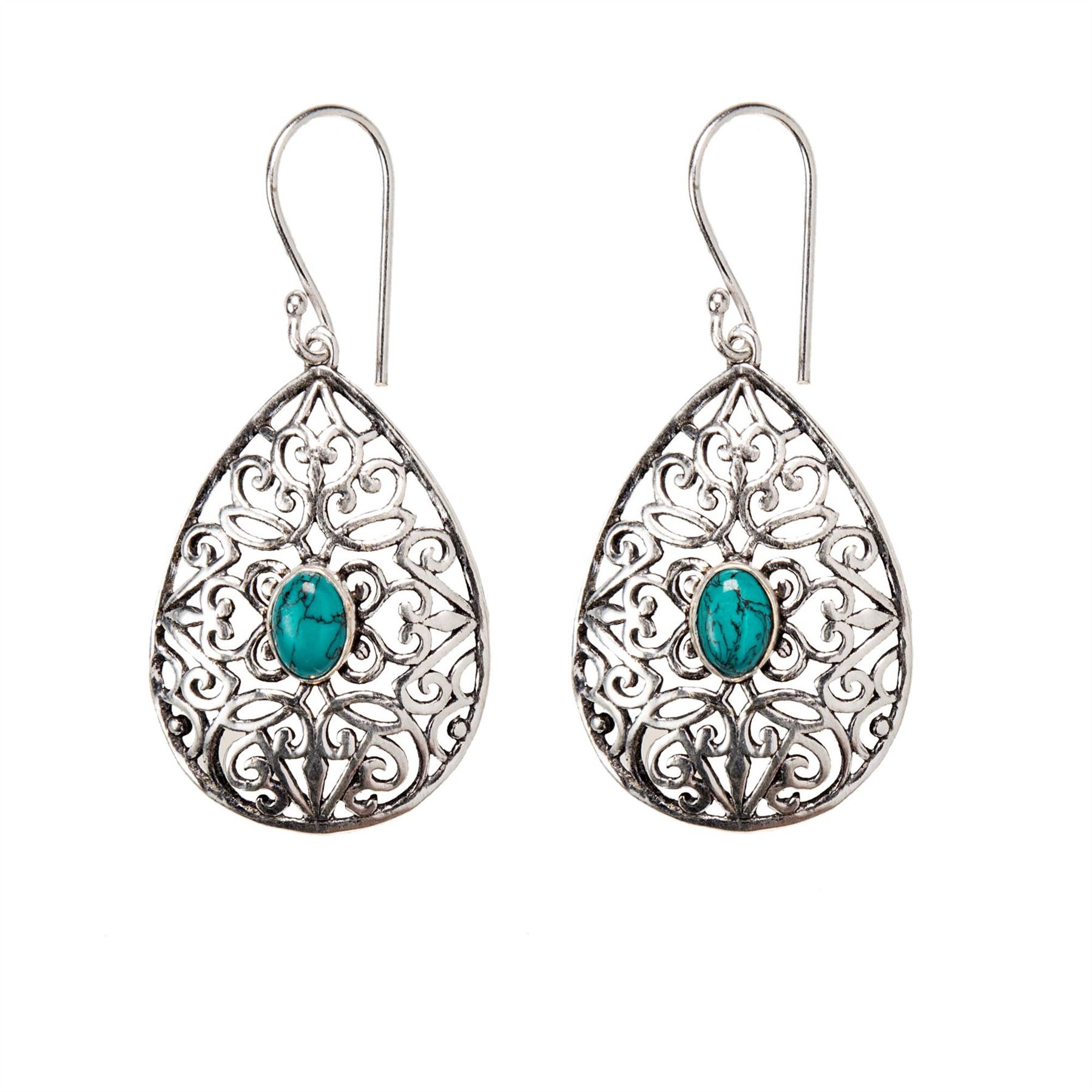 Dangle Earrings Silver Brass Amethyst Filigree Pear Teardrop - 81stgeneration - Picture 8 of 10