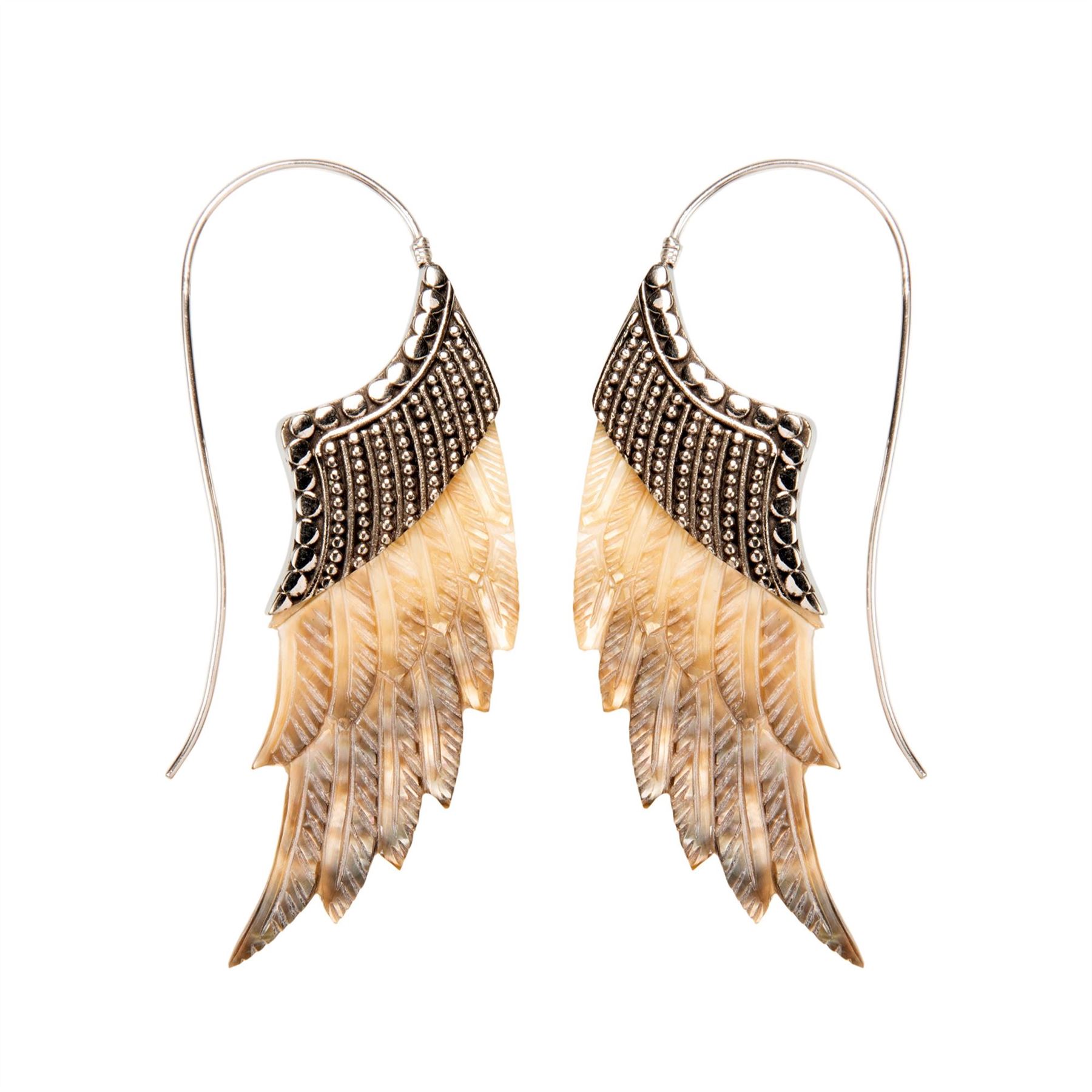 Boucles D'oreilles Pendantes Argent 925 - Nacre & Plume Aigle - Marque 81stgeneration - Neuf Avec étiquettes