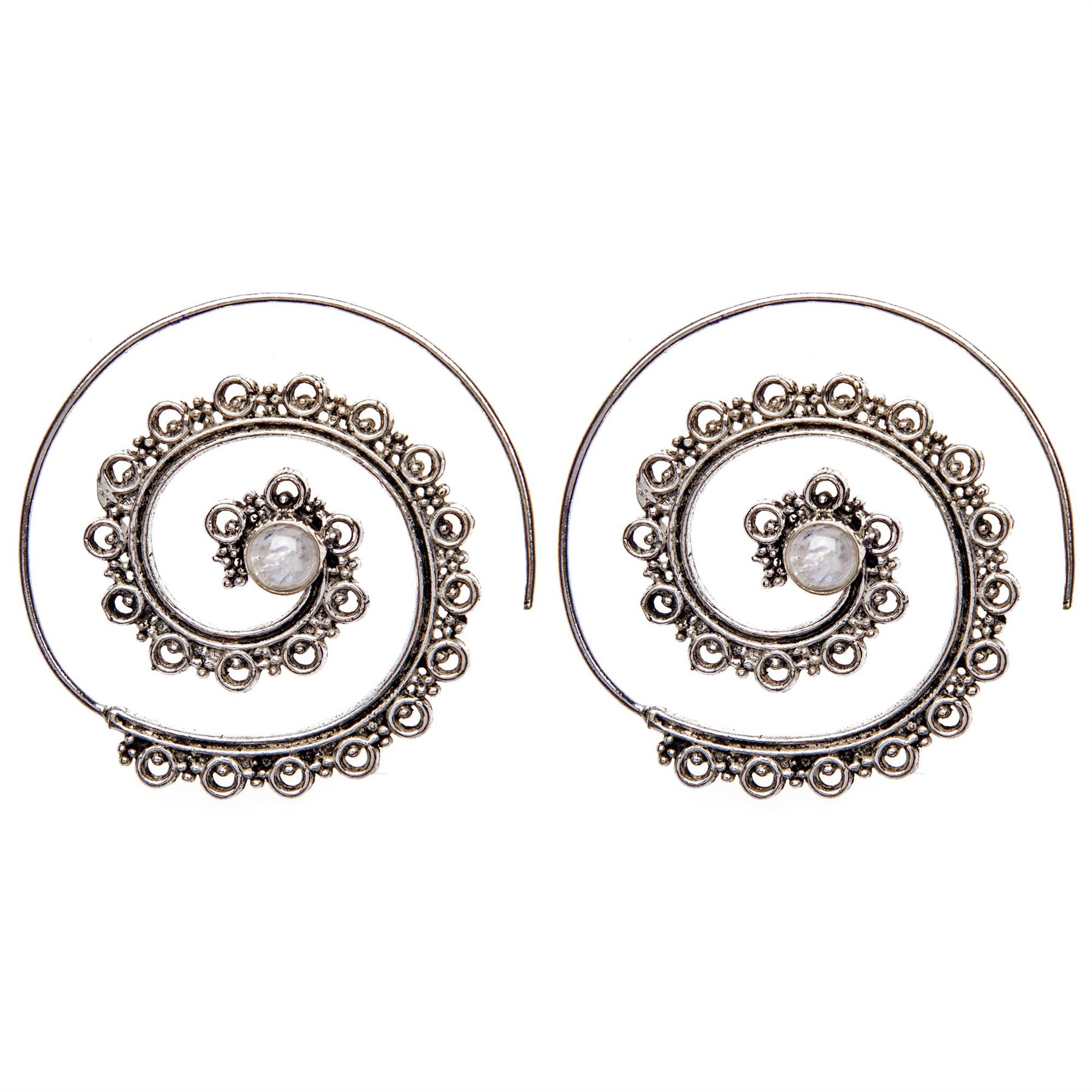 Threader Earrings Silver Brass Green Gemstone Mandala Spiral - 81stgeneration - Picture 7 of 12