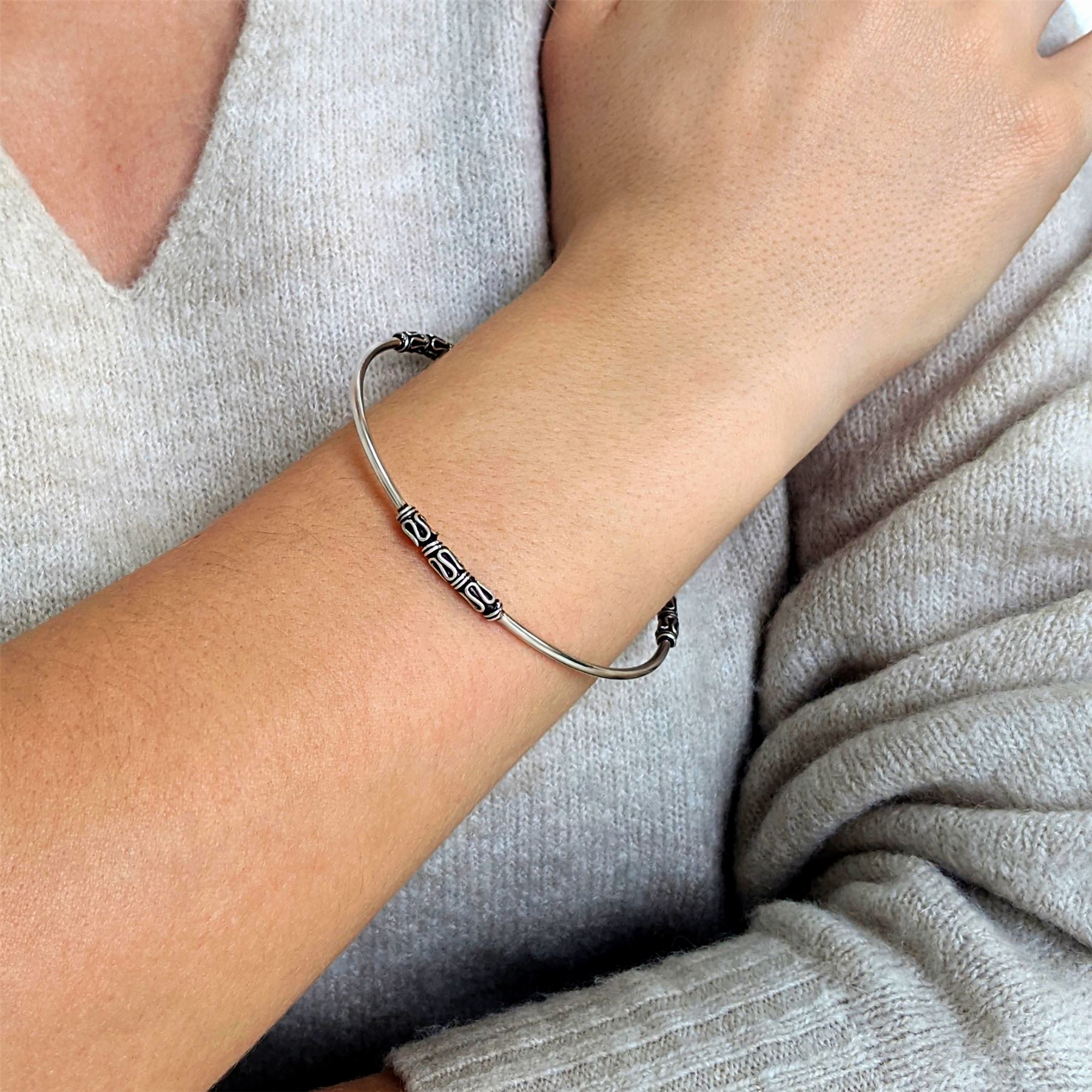 Silverly Bracciale Rigido Argento 925 Con Volute Balinesi – Regolabile E Aperto - 5