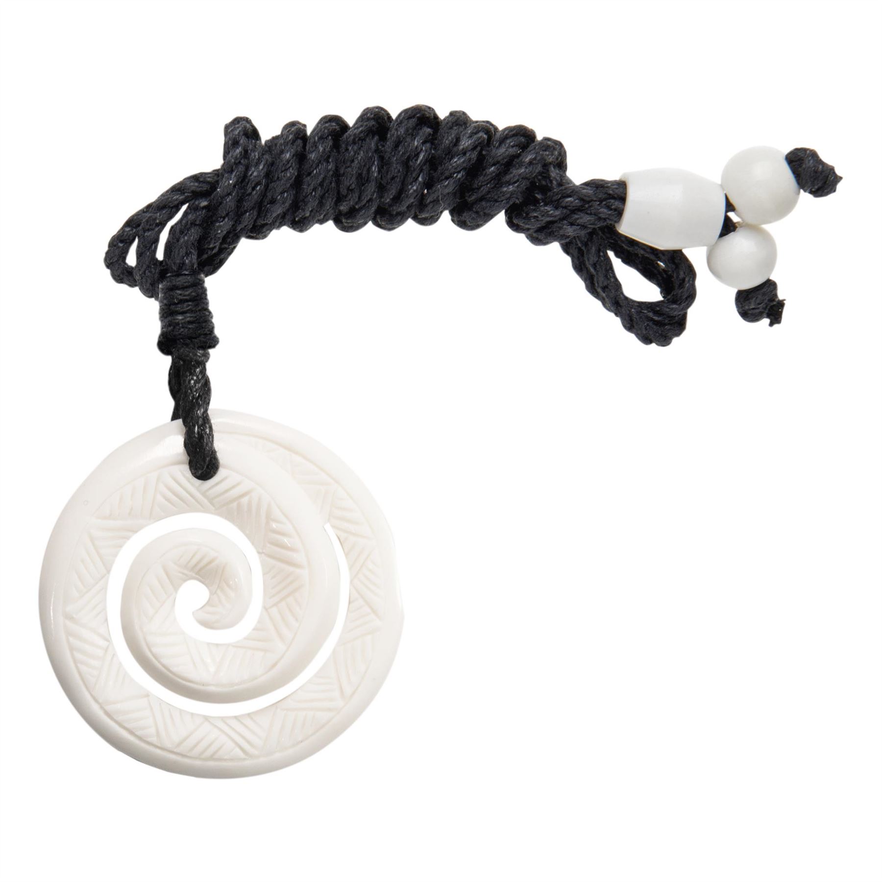 Collier Pendentif Maori En Os Sculpté à La Main - Motif Koru Spirale - Longueur 84 Cm - NEUF