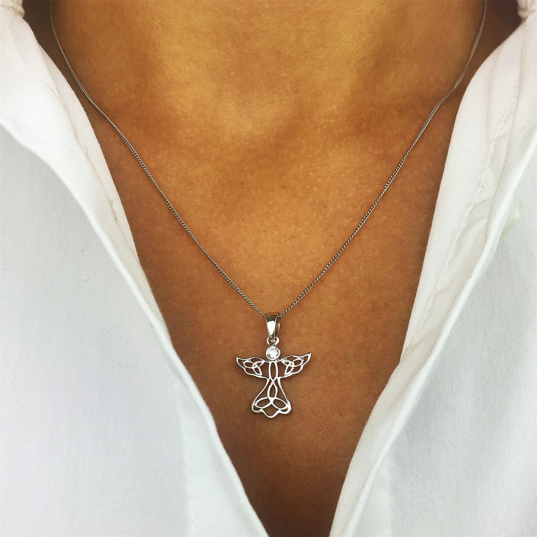 Silver Angel Trendy - Ciondolo Angelo Custode In Argento 925 Con Zirconi - Foro 4,5 Mm Per Bracciali