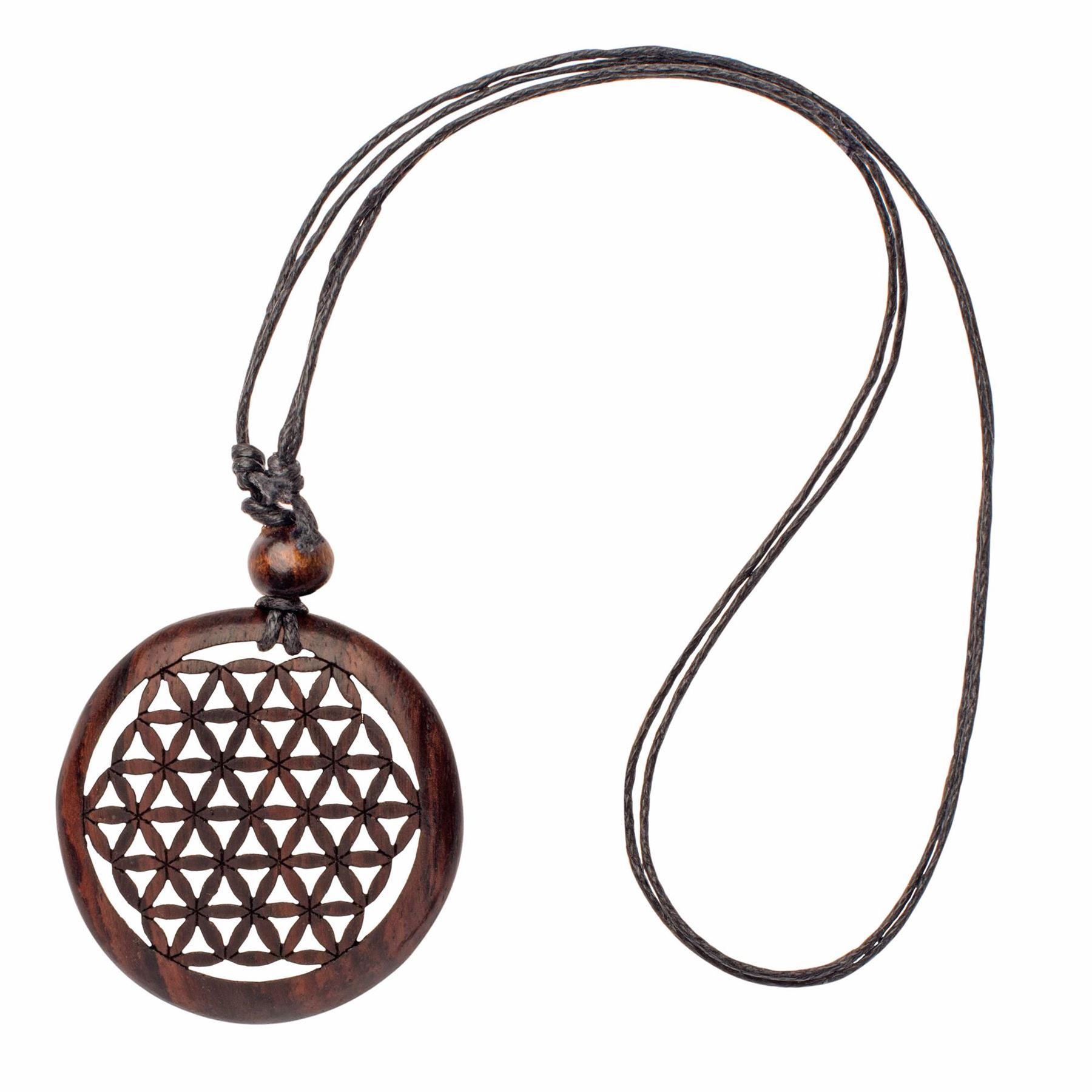 81stgeneration Collana In Legno Naturale Con Rosa Intagliata - Ciondolo Rotondo 55mm, Cordino Regolabile, Boho - 2
