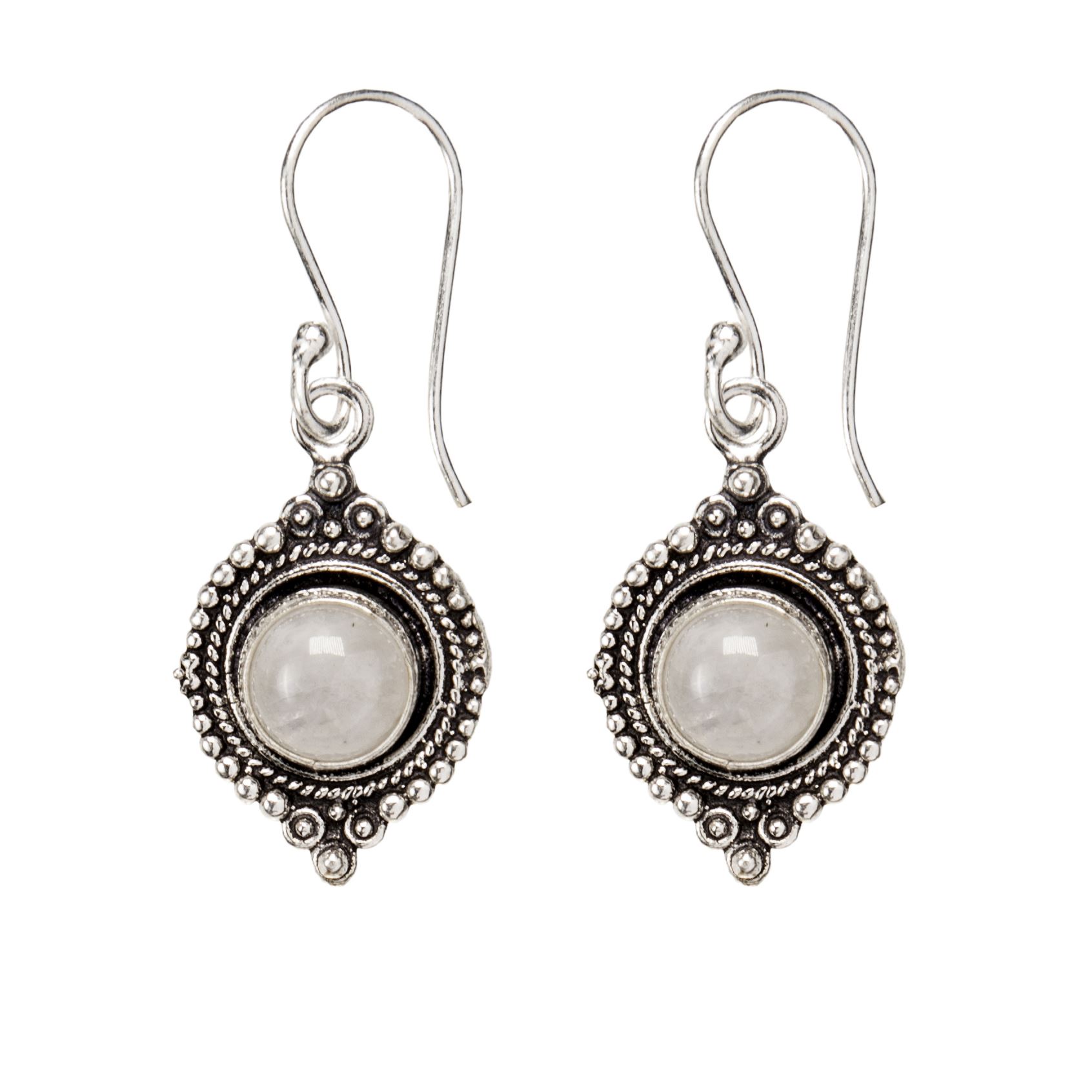 Indian Earrings Silver Brass Round Amethyst Rope Dot Work Drop - 81stgeneration - Picture 5 of 10