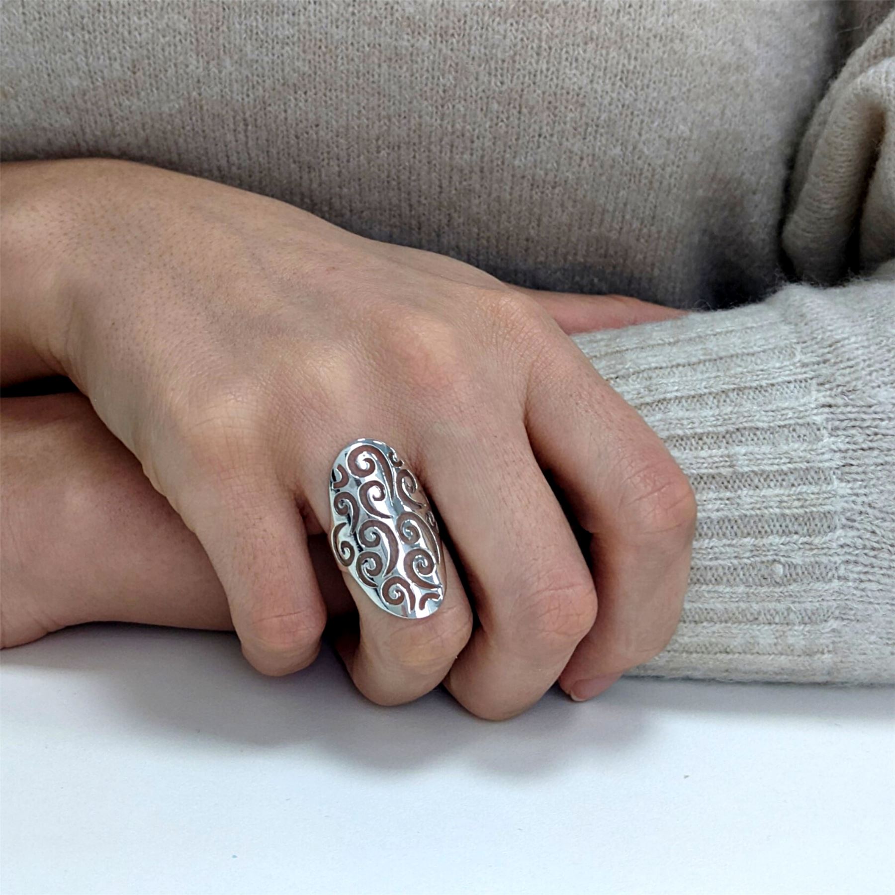 Bague Ouverte En Argent 925 Filigrane Motif Alvéoles - Marque Silverly, Taille 42 Mm, Neuve Avec étiquettes