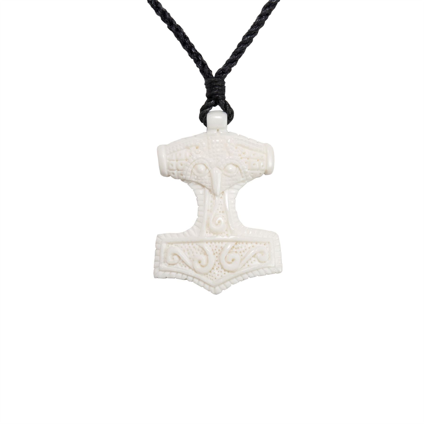 Collier Pendentif Os Sculpté Marteau De Thor - 81stgeneration - Longueur 84 Cm - Neuf Avec étiquette