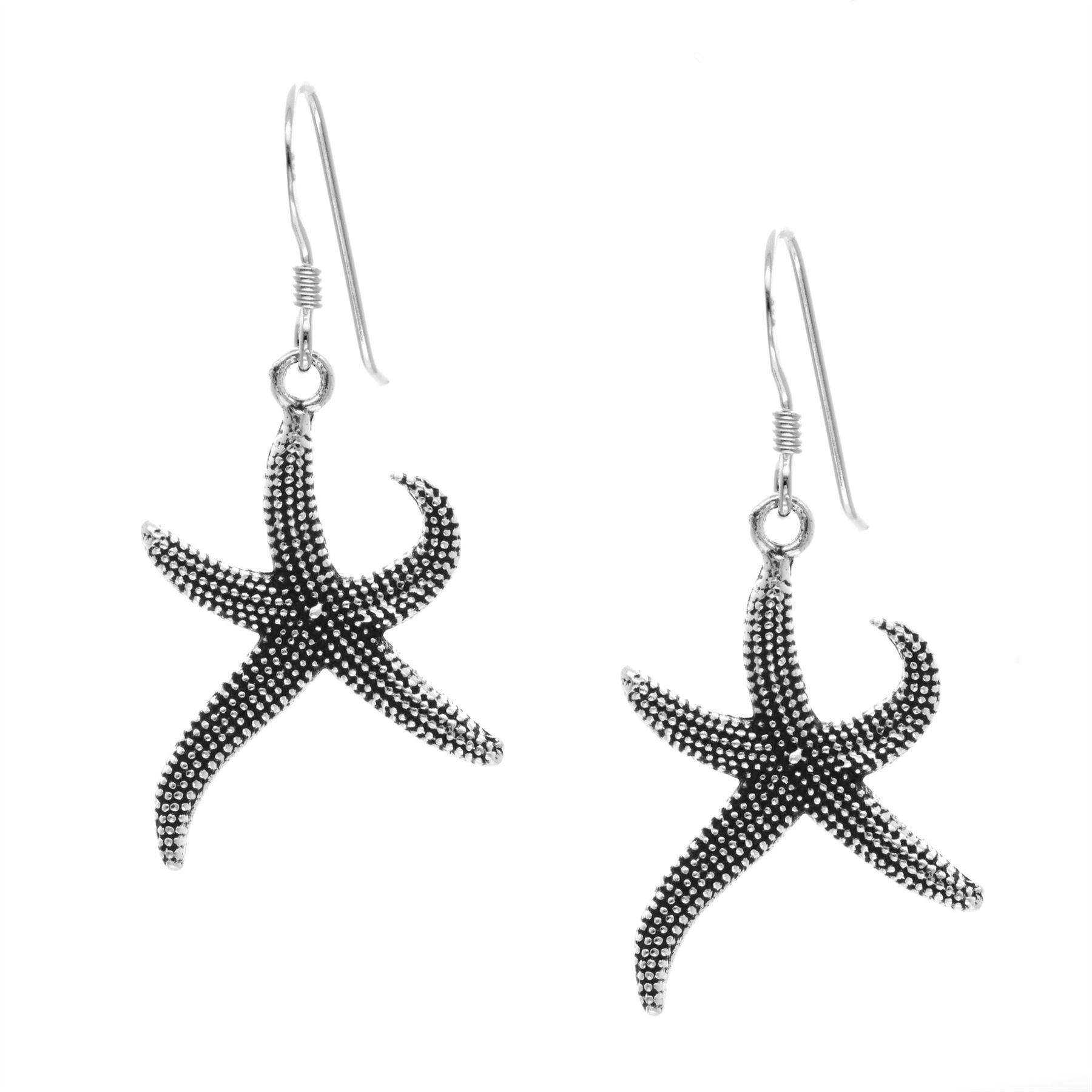 Boucles D'oreilles Pendantes étoile De Mer En Argent 925 Oxydé - Silverly - Neuf Avec étiquettes