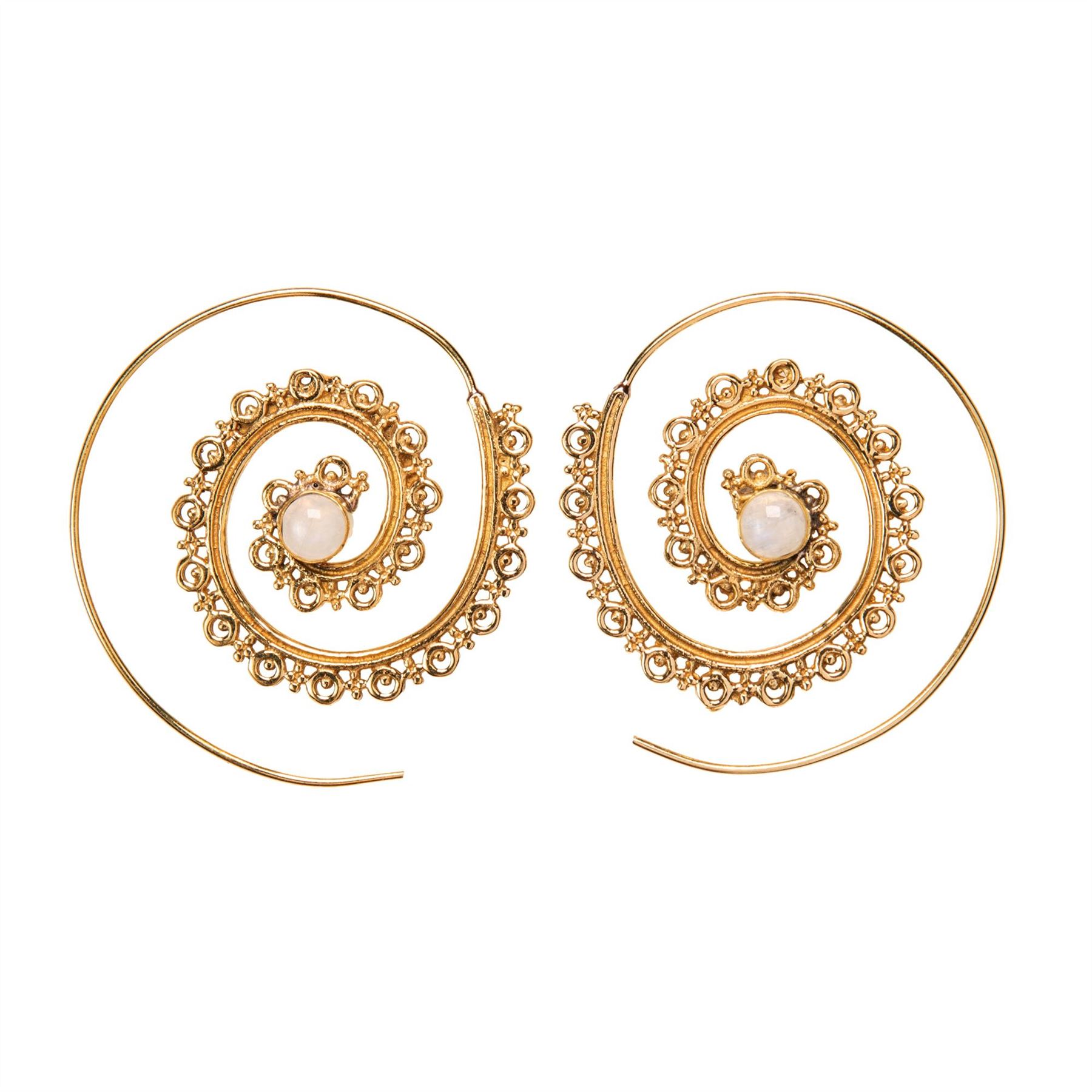 Threader Earrings Gold Brass Amethyst Filigree Mandala Spiral - 81stgeneration - Picture 5 of 10