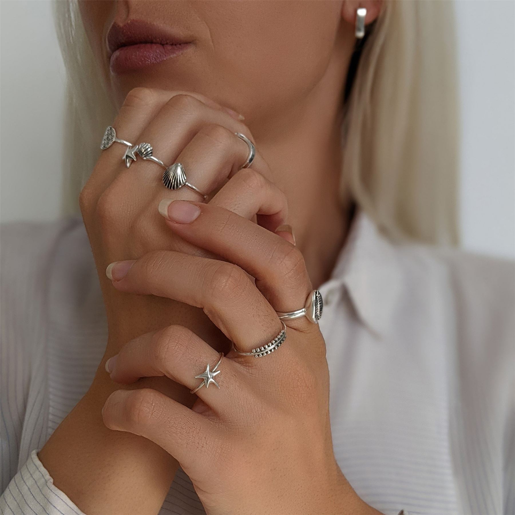 81stgeneration Sterling Silver Seashell Ring - 925 Silver Textured Cockle Shell Stacking Ring, Boho Beach Jewelry - View #5