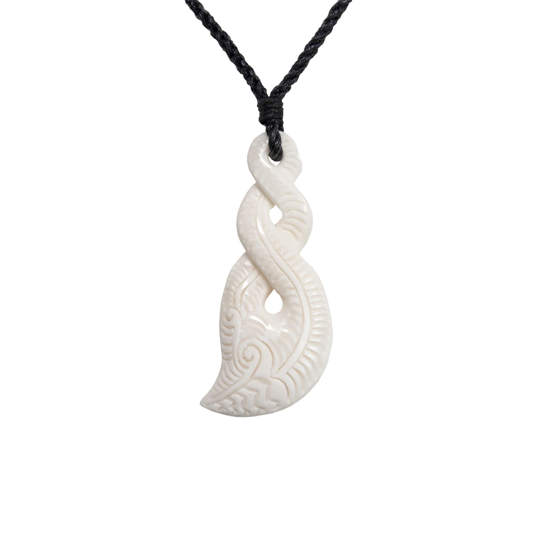 81stgeneration Ciondolo in Osso Intagliato Pikorua Doppio con Incisioni a Spirale | Collana in Osso Stile Maori Koru Taonga | Collana con Amuleto Surfista Hawaiano