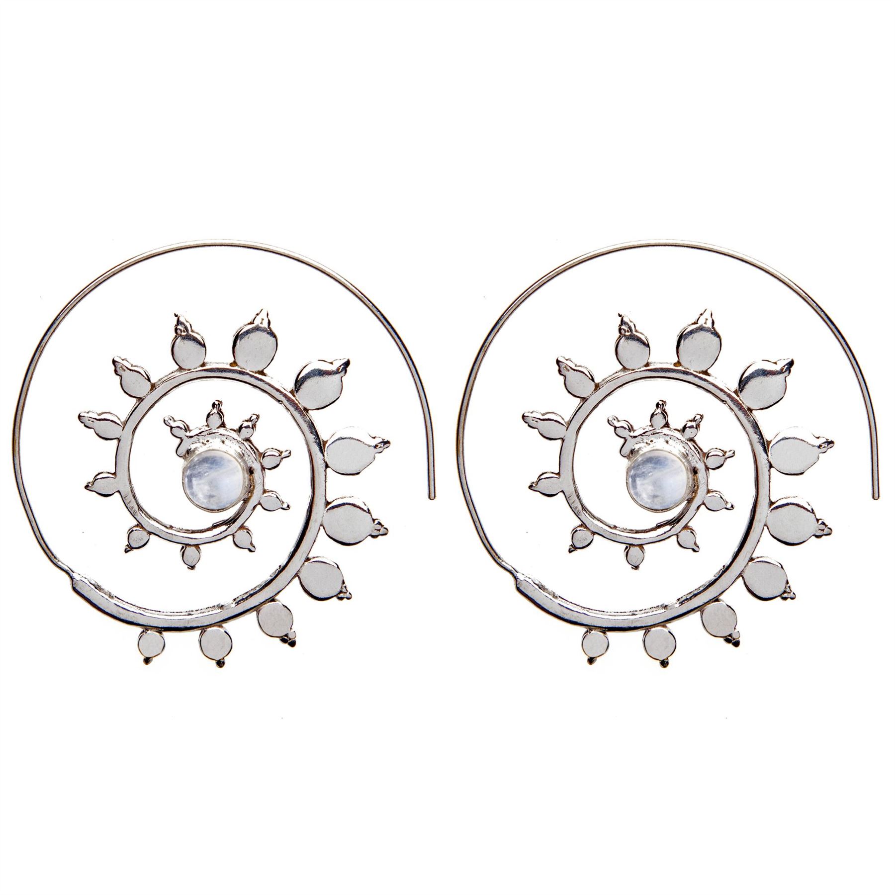 81stgeneration Silver Threader Earrings Brass Moonstone Boho Sun Flower Spiral - Imagen 4 de 9