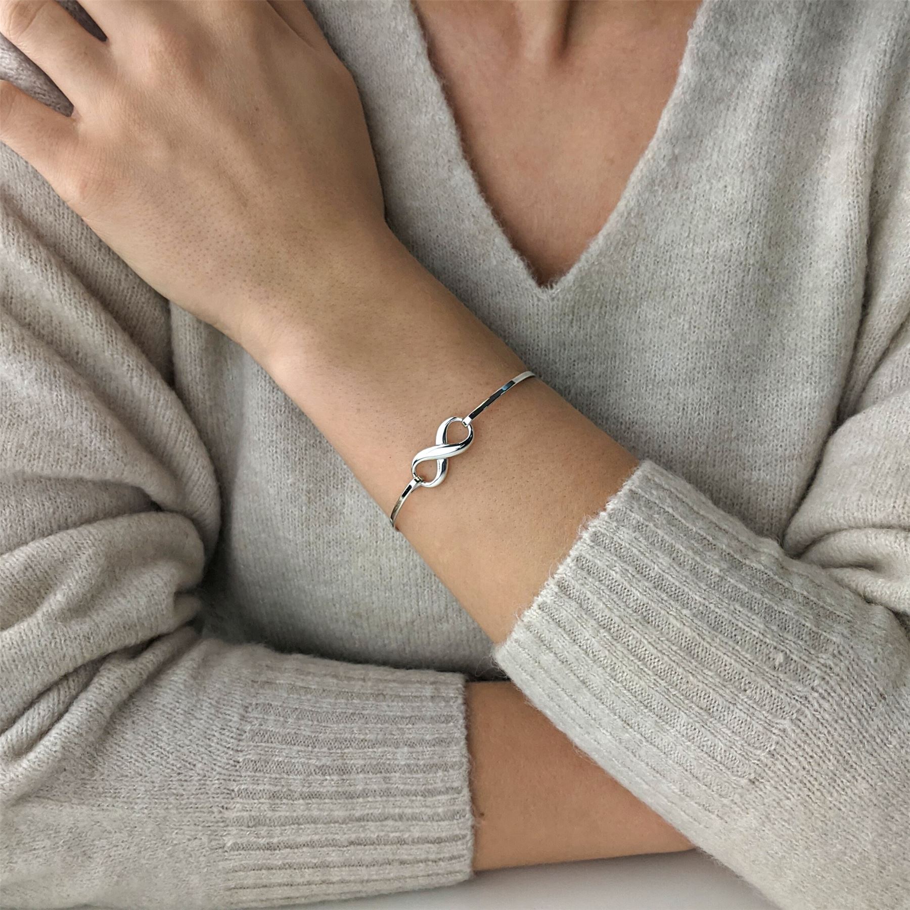 Bracelet En Argent Sterling 925 Silverly - Symbole Infini Extensible - Style Perlé