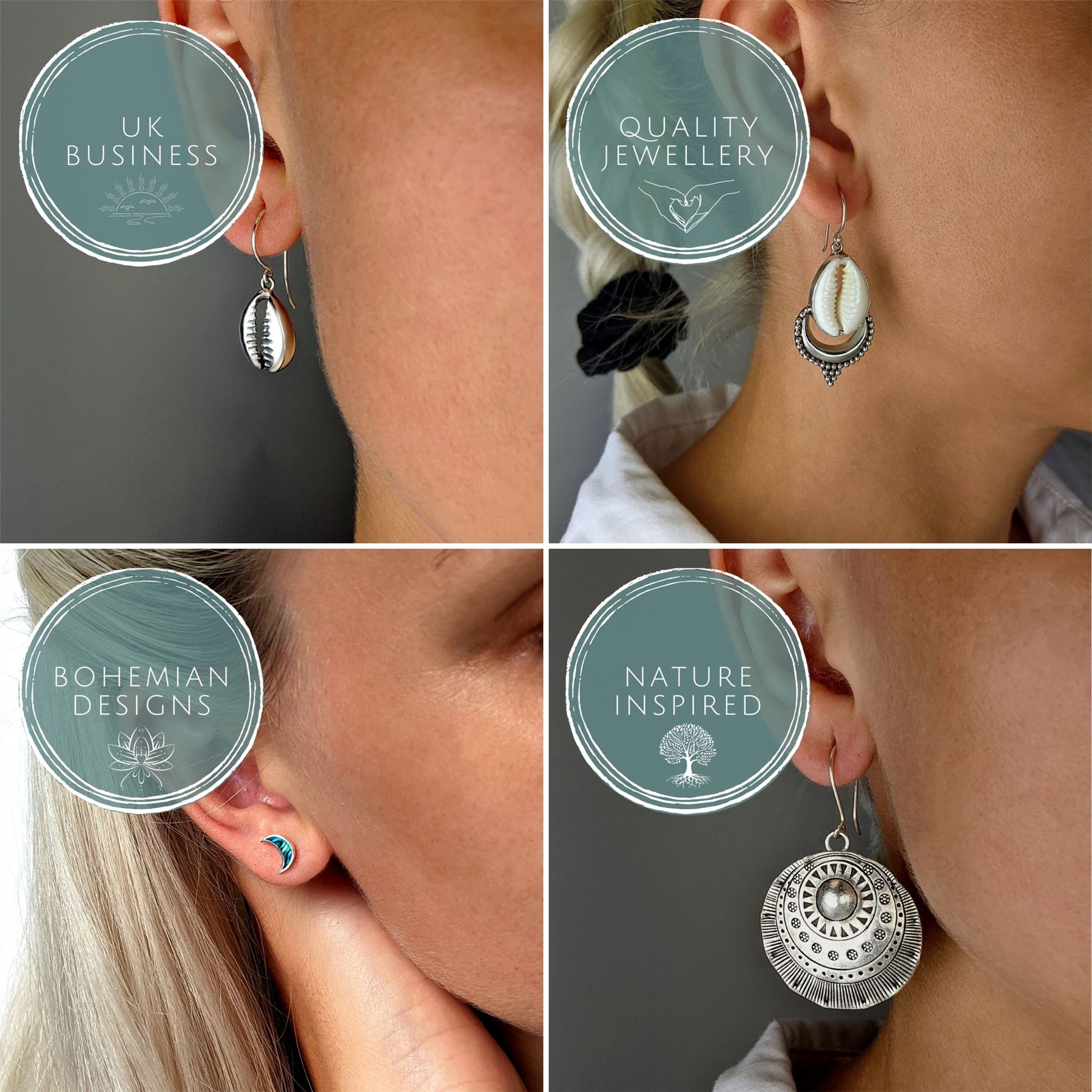 Threader Earrings Silver Brass Green Gemstone Mandala Spiral - 81stgeneration - Picture 8 of 12