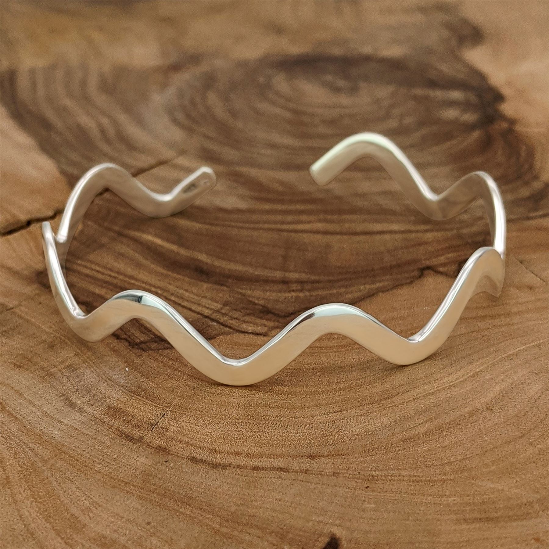 Silverly Sterling Silver Cuff Bangle 925 Flat Wavy Zig Zag