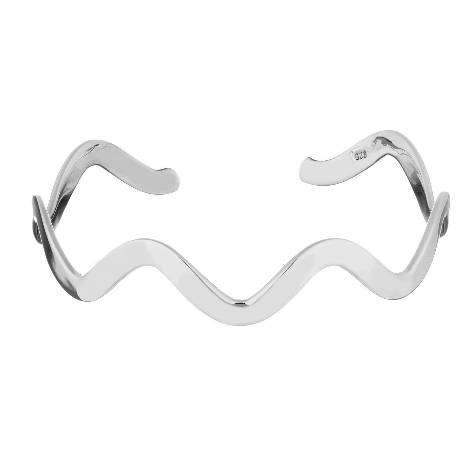 Silverly Sterling Silver Cuff Bangle 925 Flat Wavy Zig Zag