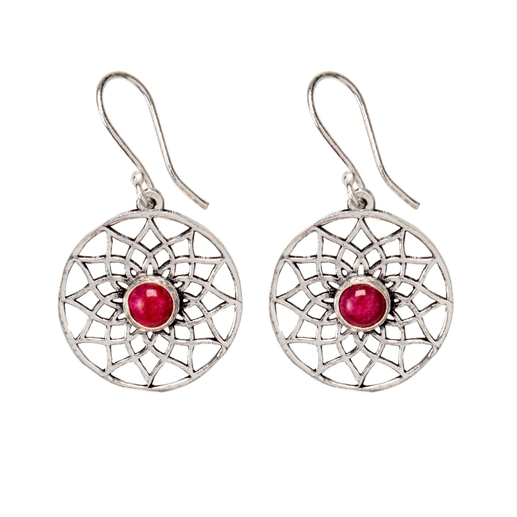 Dangle Earrings Silver Brass Moonstone Cut-Out Flower of Life - 81stgeneration - Picture 5 of 10