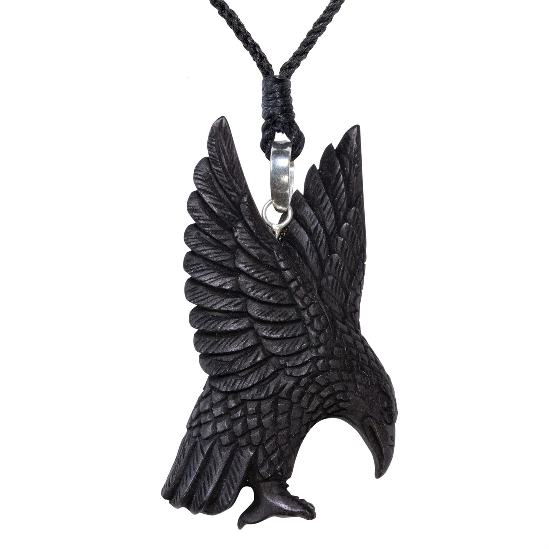 81stgeneration Collana Uomo Con Amuleto Aquila In Legno Intagliato A Mano E Argento 925 - Talismano Sciamanico 3D