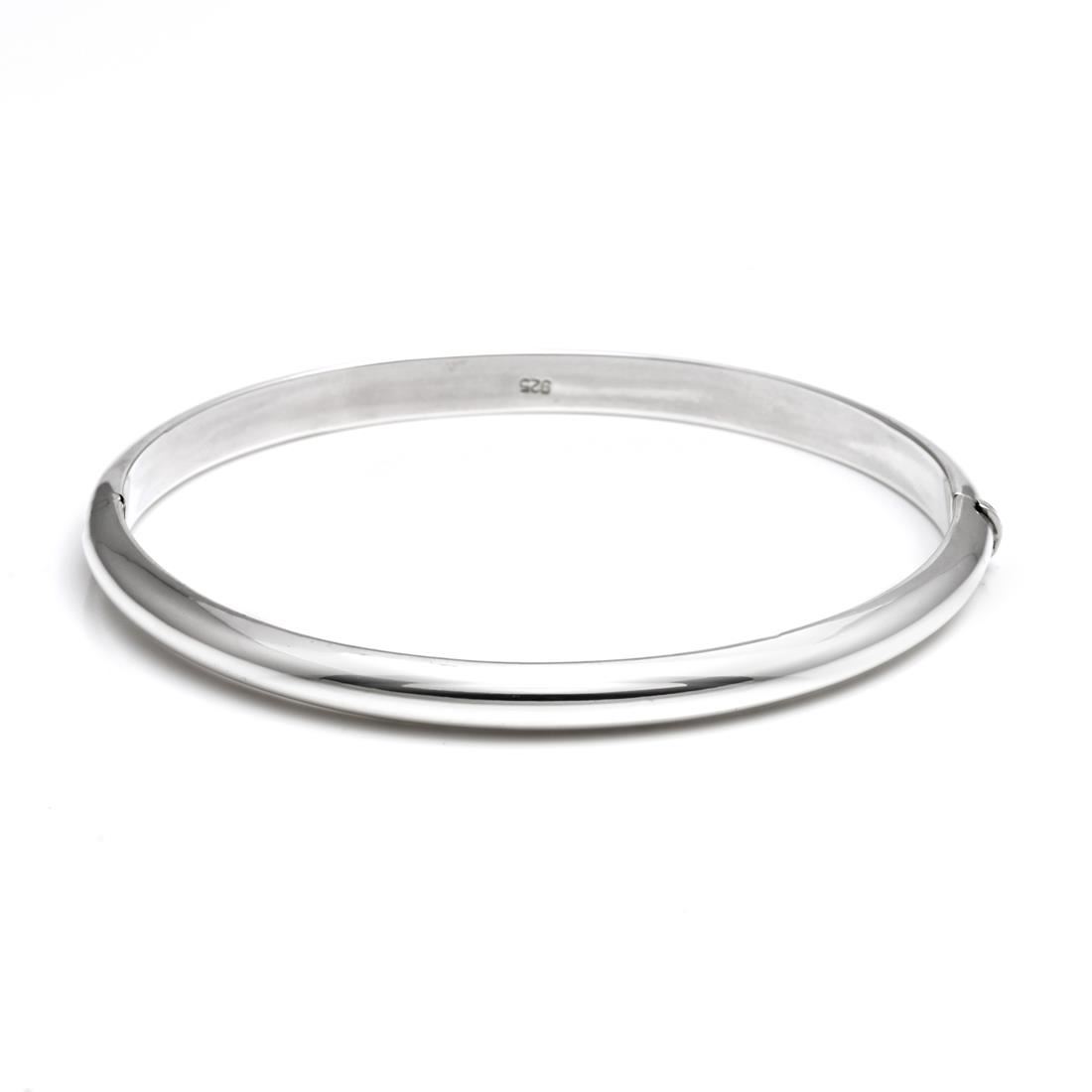 Silverly Sterling Silver Bangle 925 Classic Round Hinged Curved