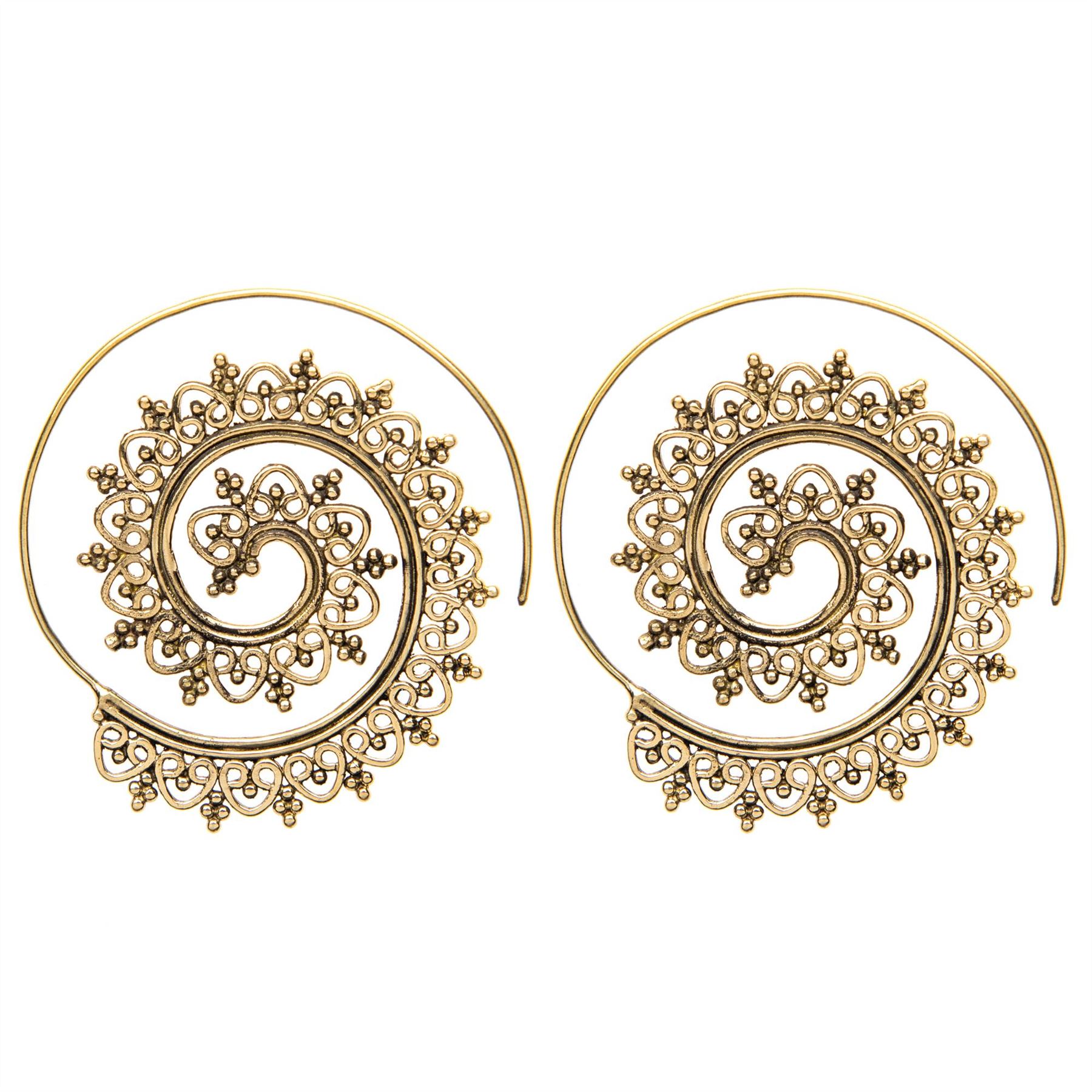 Orecchini A Spirale In Ottone Dorato – 4cm – Forma Conchiglia Con Motivo Geometrico Traforato – 81stgeneration