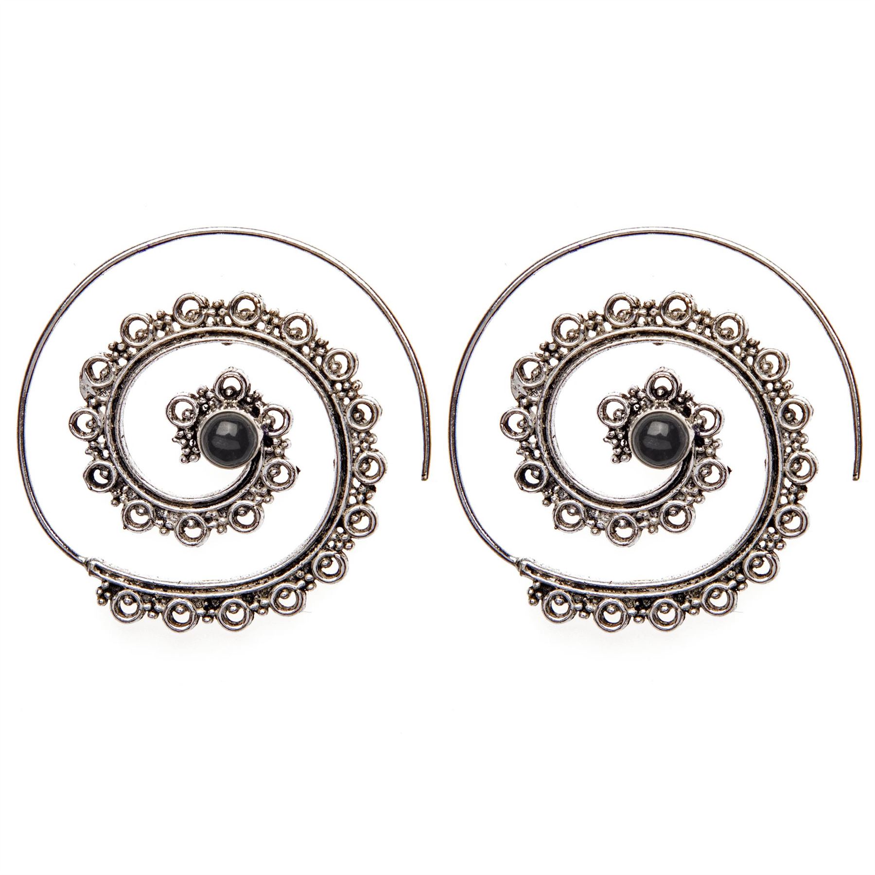Threader Earrings Silver Brass Green Gemstone Mandala Spiral - 81stgeneration - Picture 10 of 12
