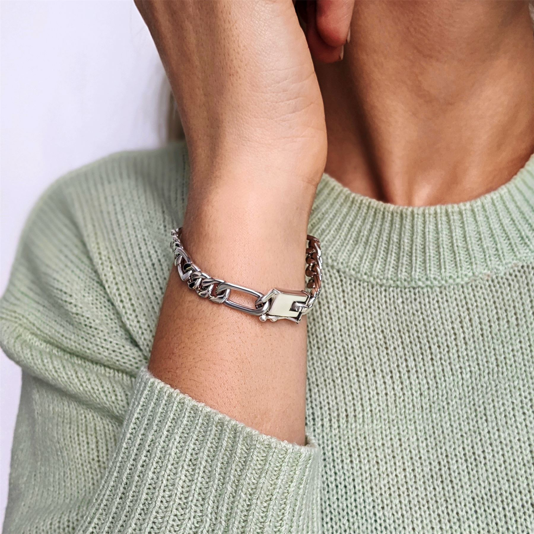 Silverly Men's Bracelet 925 Sterling Silver Chunky Wide Figaro