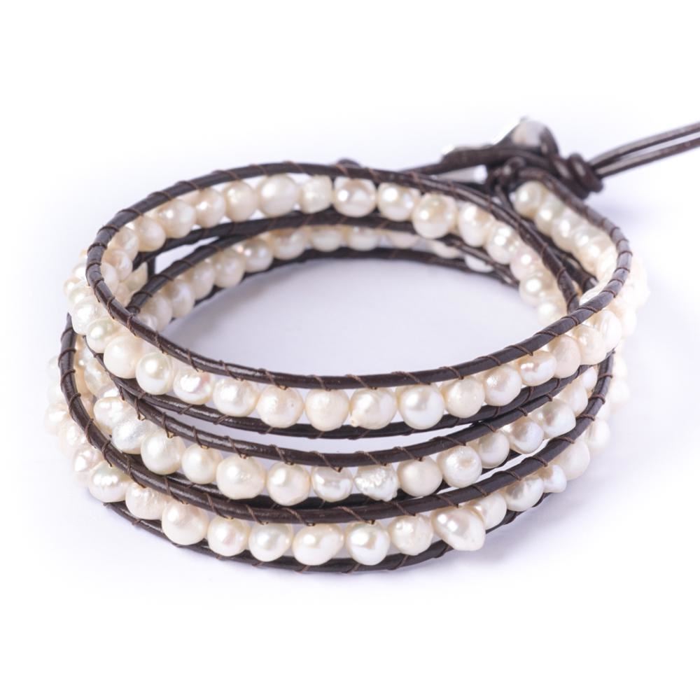 81stgeneration Pearl 5-6 Silver Tone 3 Line Wrap Friendship