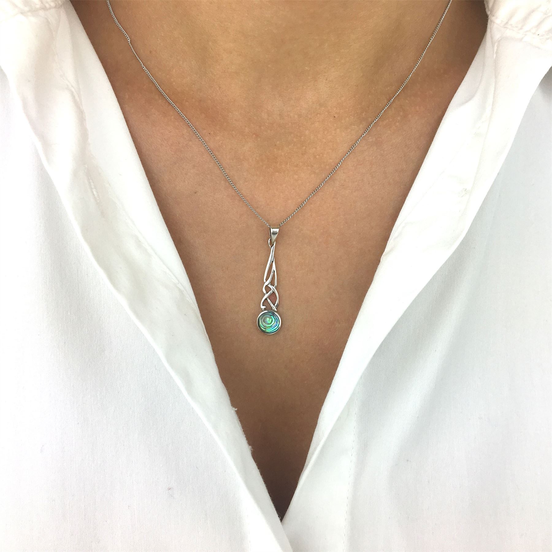 Silverly Pendente Donna Argento Collana Rotonda Conchiglia Abalone Paua