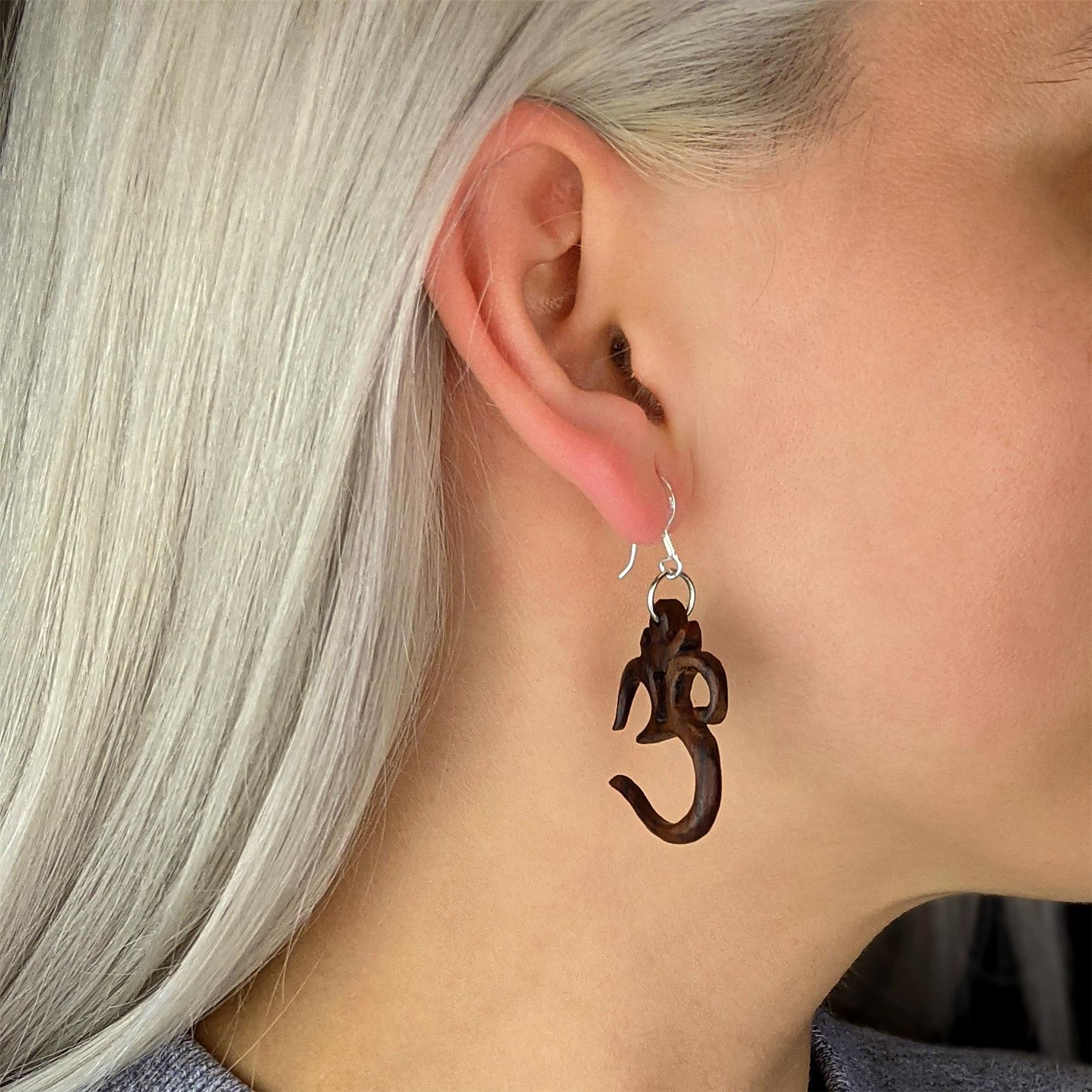 Boucles D'oreilles En Bois Et Argent 925 - Mot Om Aum - Marque 81stgeneration