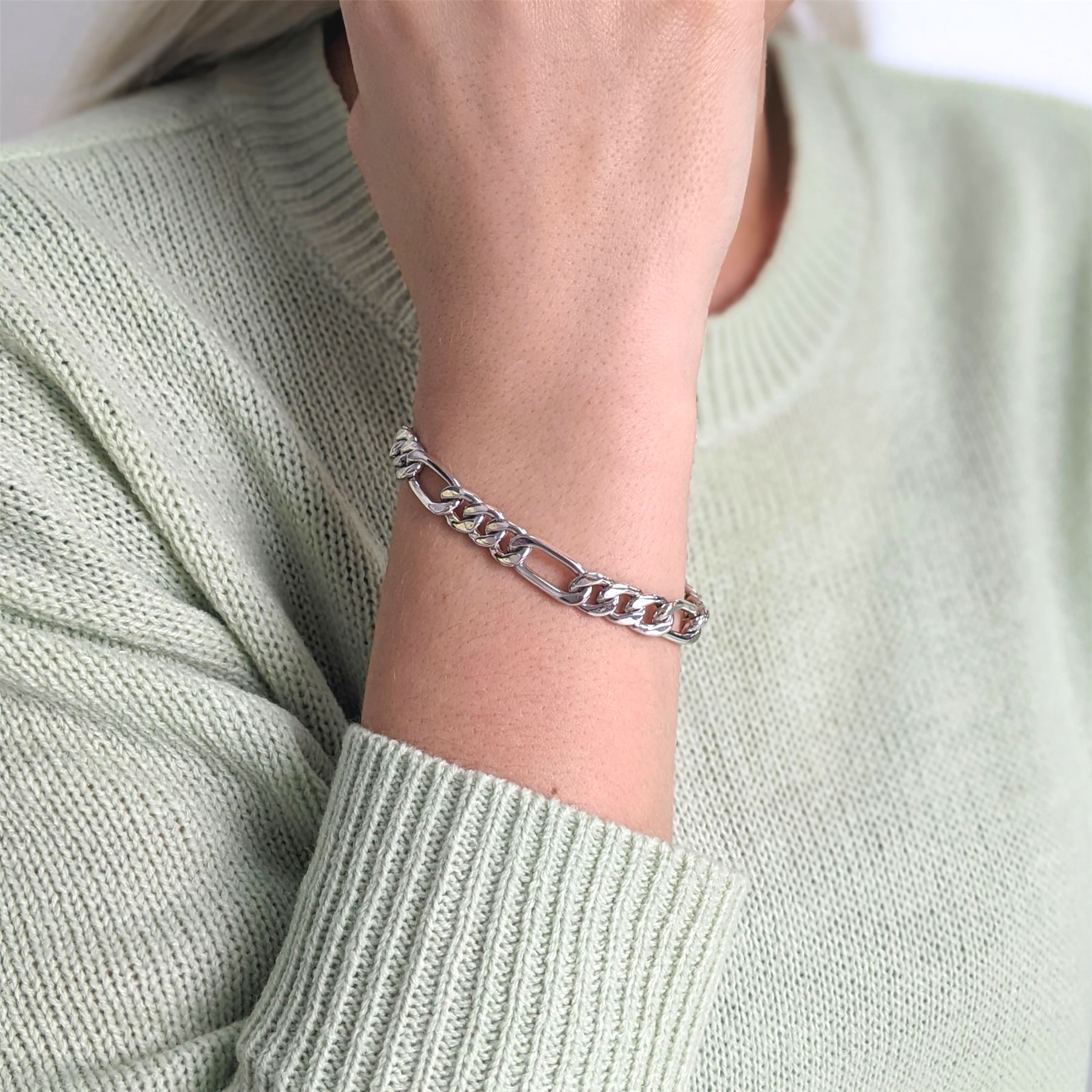 Silverly Men's Bracelet 925 Sterling Silver Chunky Wide Figaro