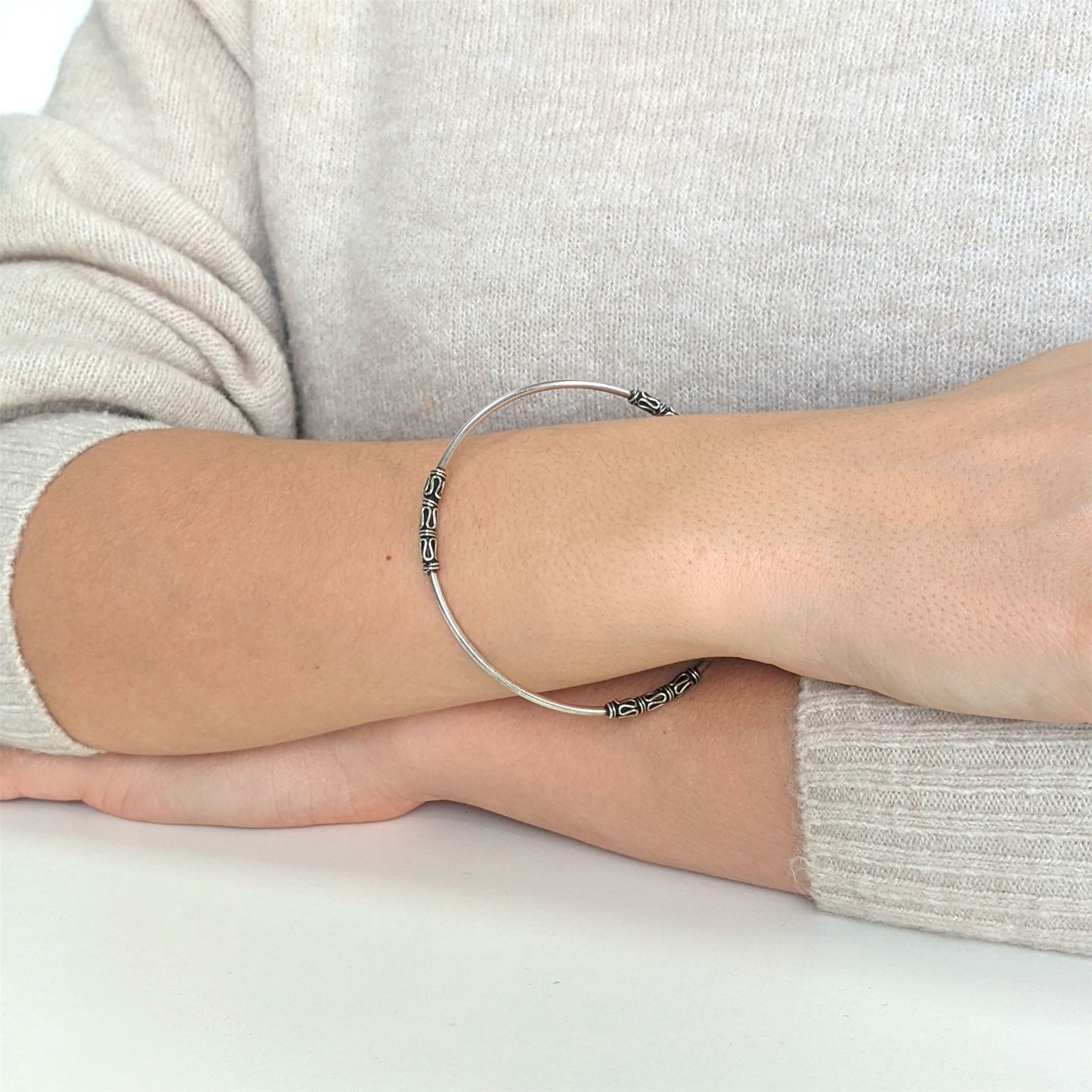 Silverly Bracciale Rigido Argento 925 Con Volute Balinesi – Regolabile E Aperto - 2