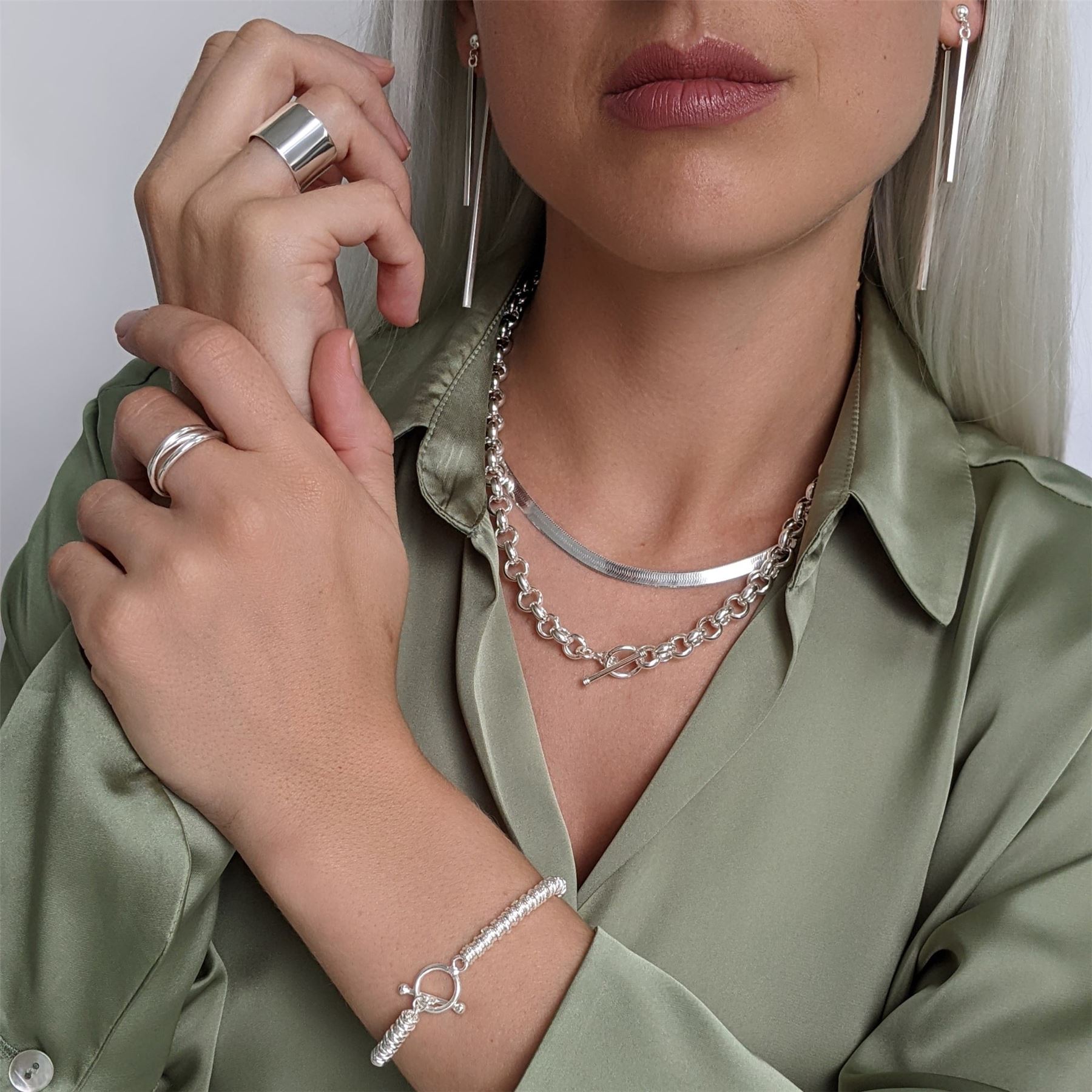 Silverly Orecchini Pendenti Argento 925 Con Doppia Barra Curva E Nappa Lunga - 3