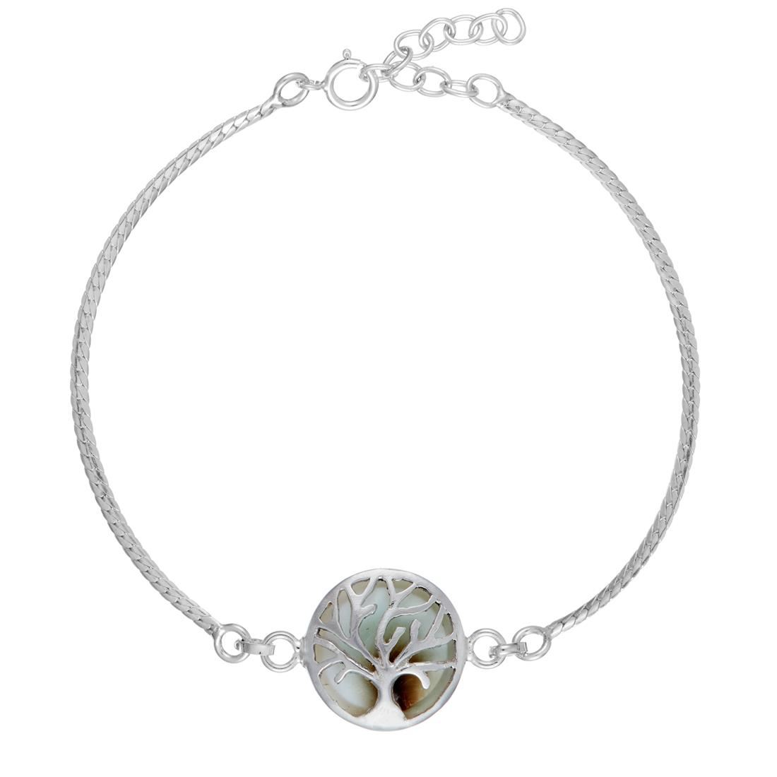 81stgeneration Bracciale da Donna in Argento Sterling 925 con Fiore della Vita e Conchiglia Occhio di Shiva | Catena a Spina di Pesce | Ciondolo Reversibile Rotondo con Intaglio e Conchiglia Naturale