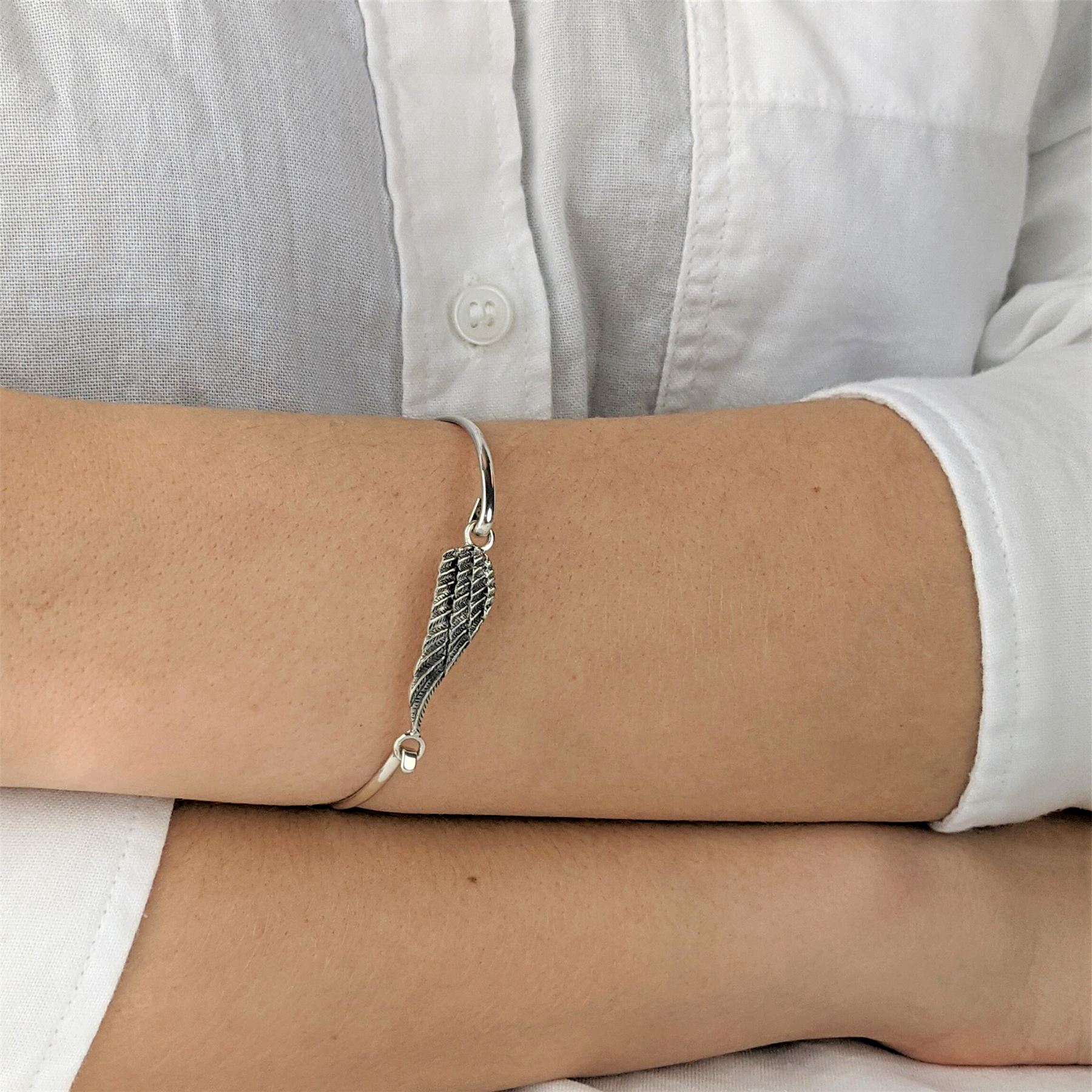 Sterling Silver Bangle With Hook Clasp Thin Elegant Angel