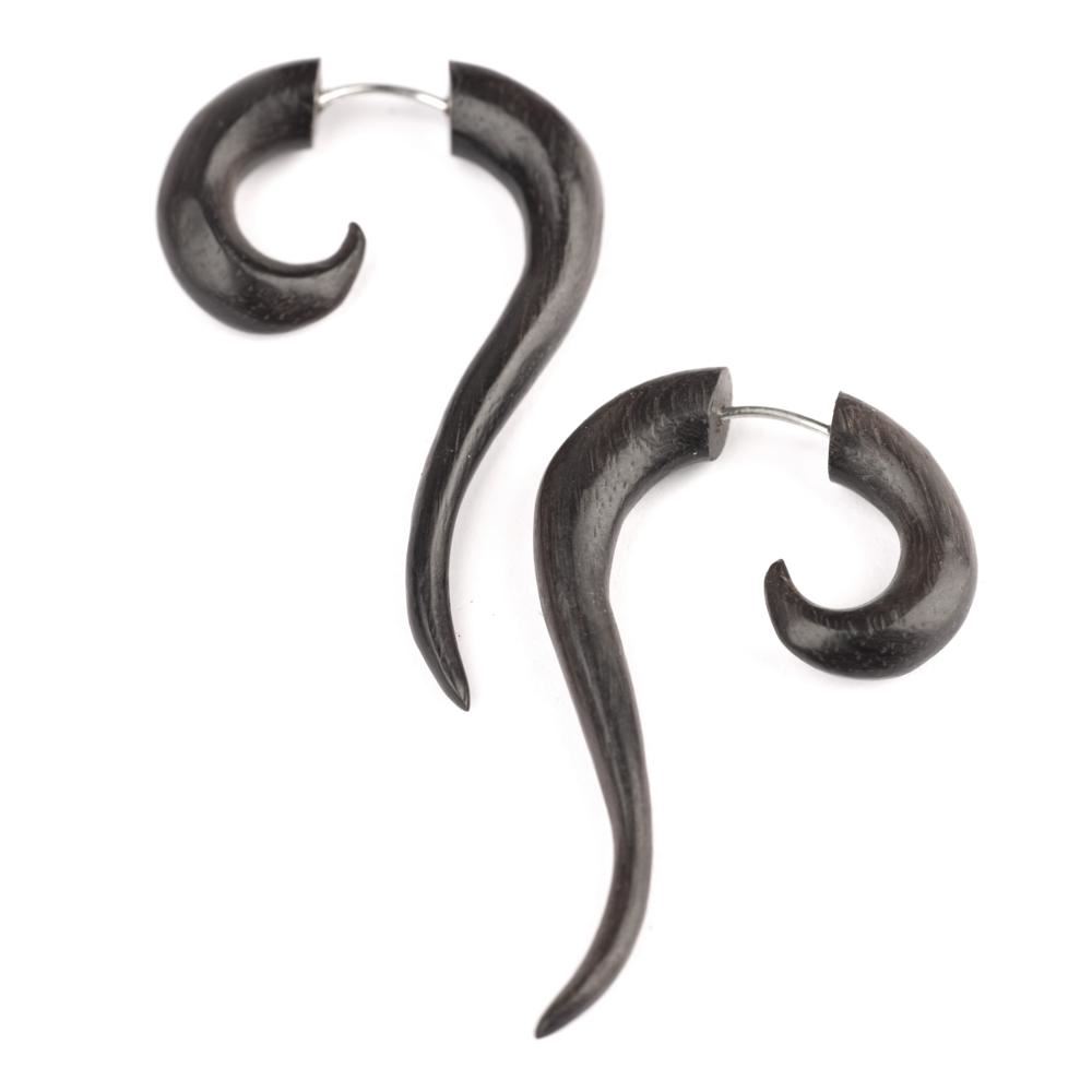 Orecchini Finti Conici In Legno E Ottone | 81stgeneration | Dilatatori Finti Stile Tribale - 3