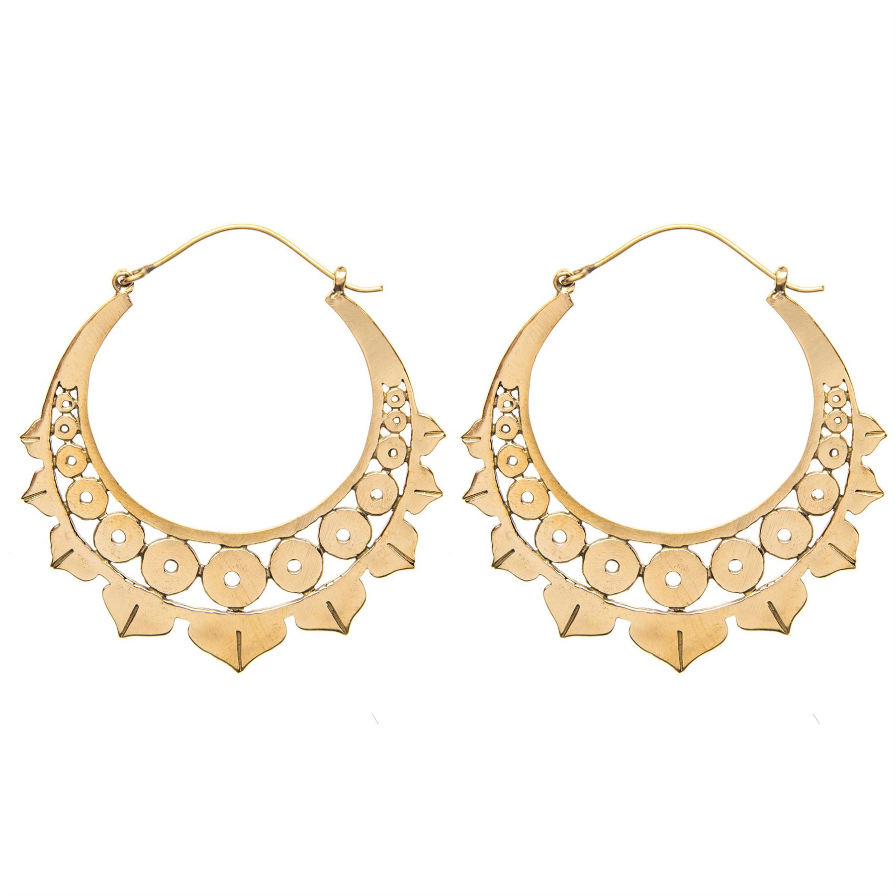 Boucles D'oreilles Créoles 81stgeneration - Laiton Ton Or - Tribal Cercle - Neuf